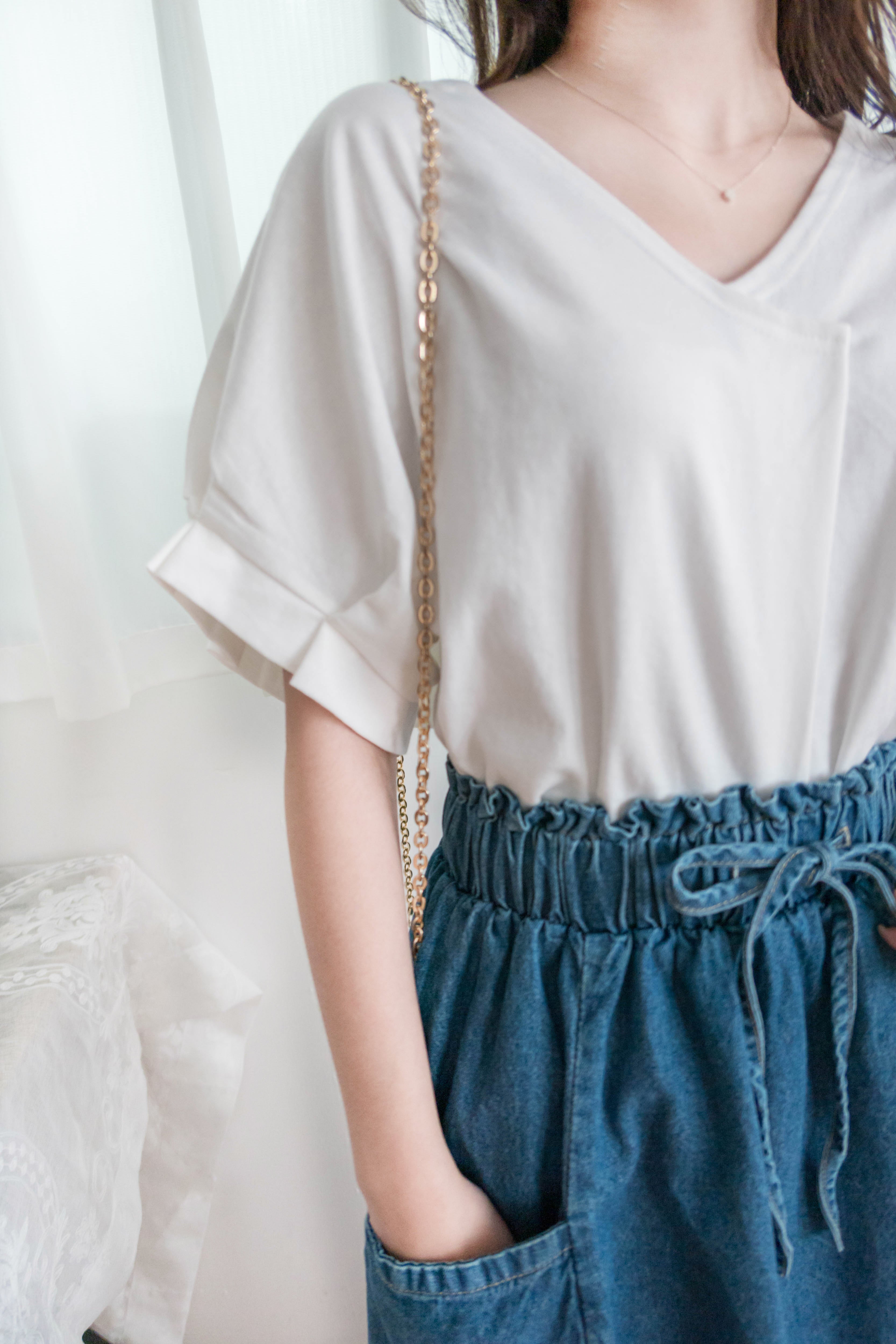 Pin Sleeve 棉質交疊V領花花袖上衣, Top/ BU8960 (white sold out)