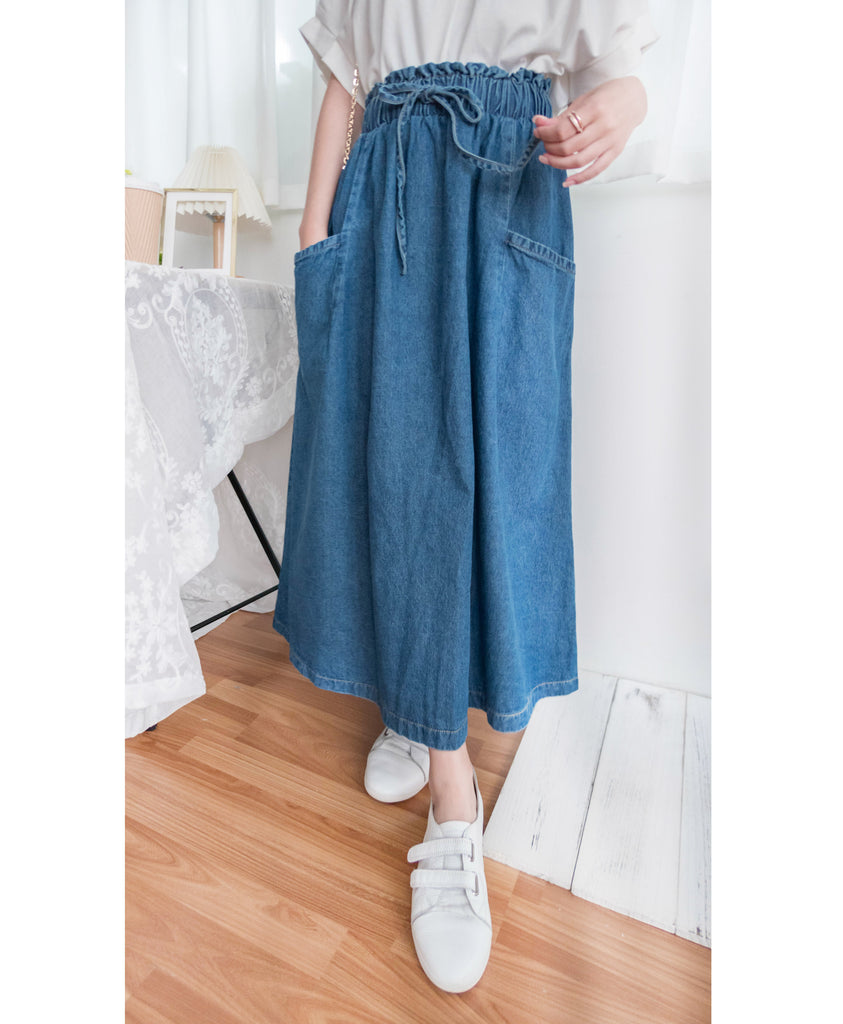 Ruffle Denim 斜口袋花邊橡筋微直牛仔裙, Skirt/ SK8729