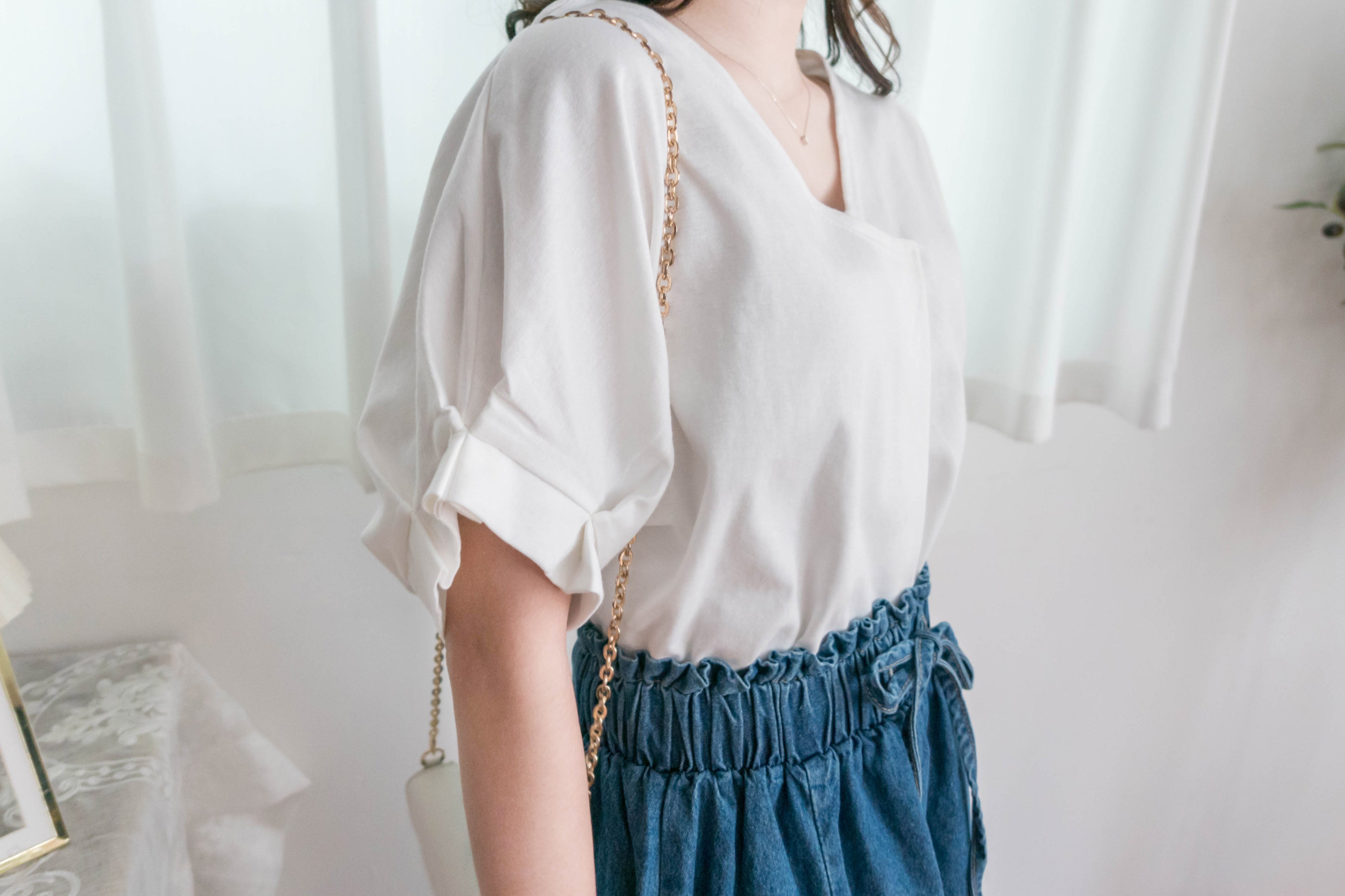 Pin Sleeve 棉質交疊V領花花袖上衣, Top/ BU8960 (white sold out)