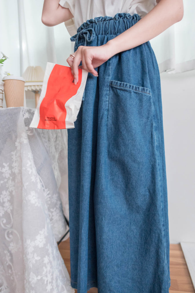 Ruffle Denim 斜口袋花邊橡筋微直牛仔裙, Skirt/ SK8729
