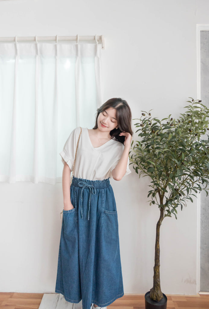 Pin Sleeve 棉質交疊V領花花袖上衣, Top/ BU8960 (white sold out)