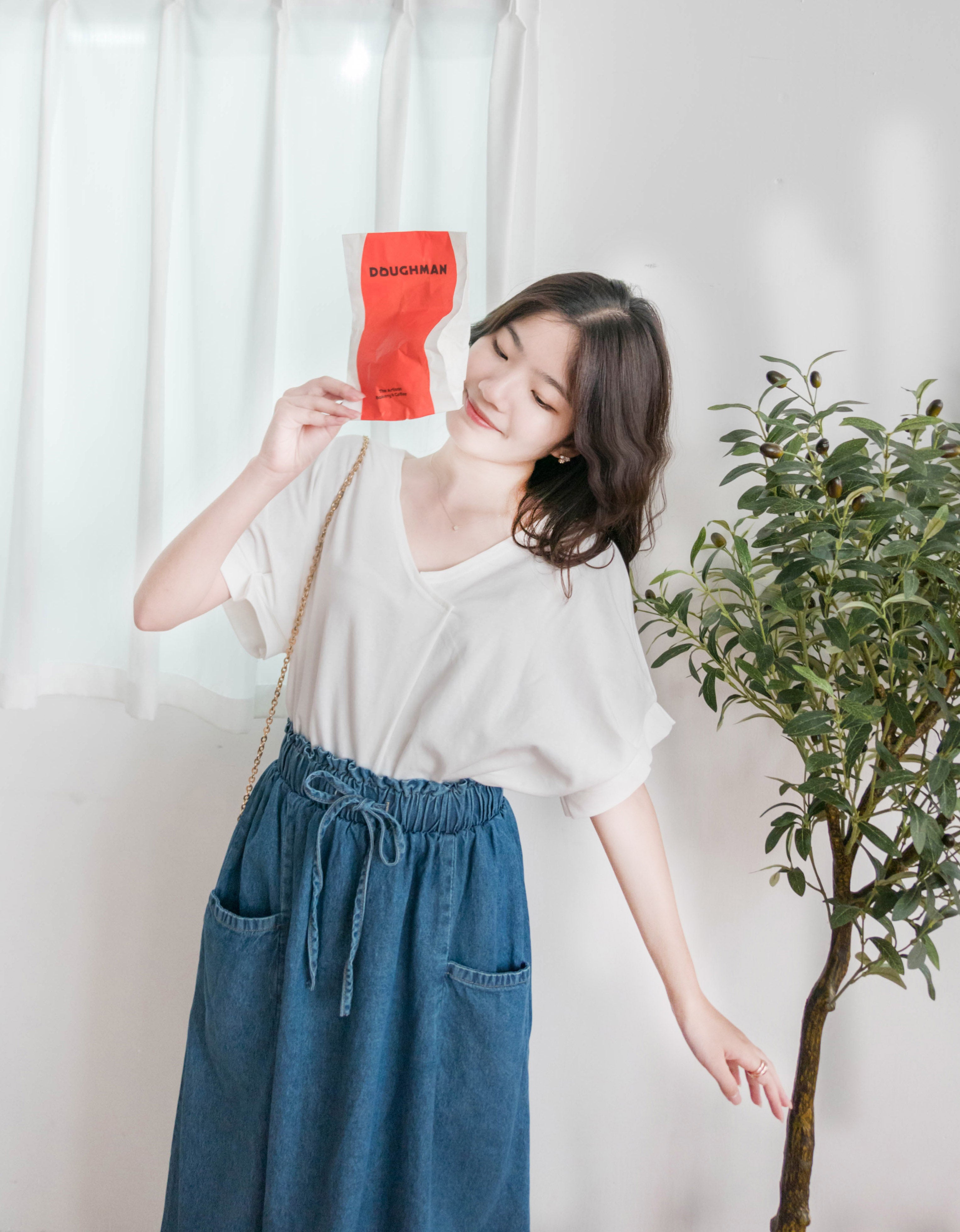 Pin Sleeve 棉質交疊V領花花袖上衣, Top/ BU8960 (white sold out)