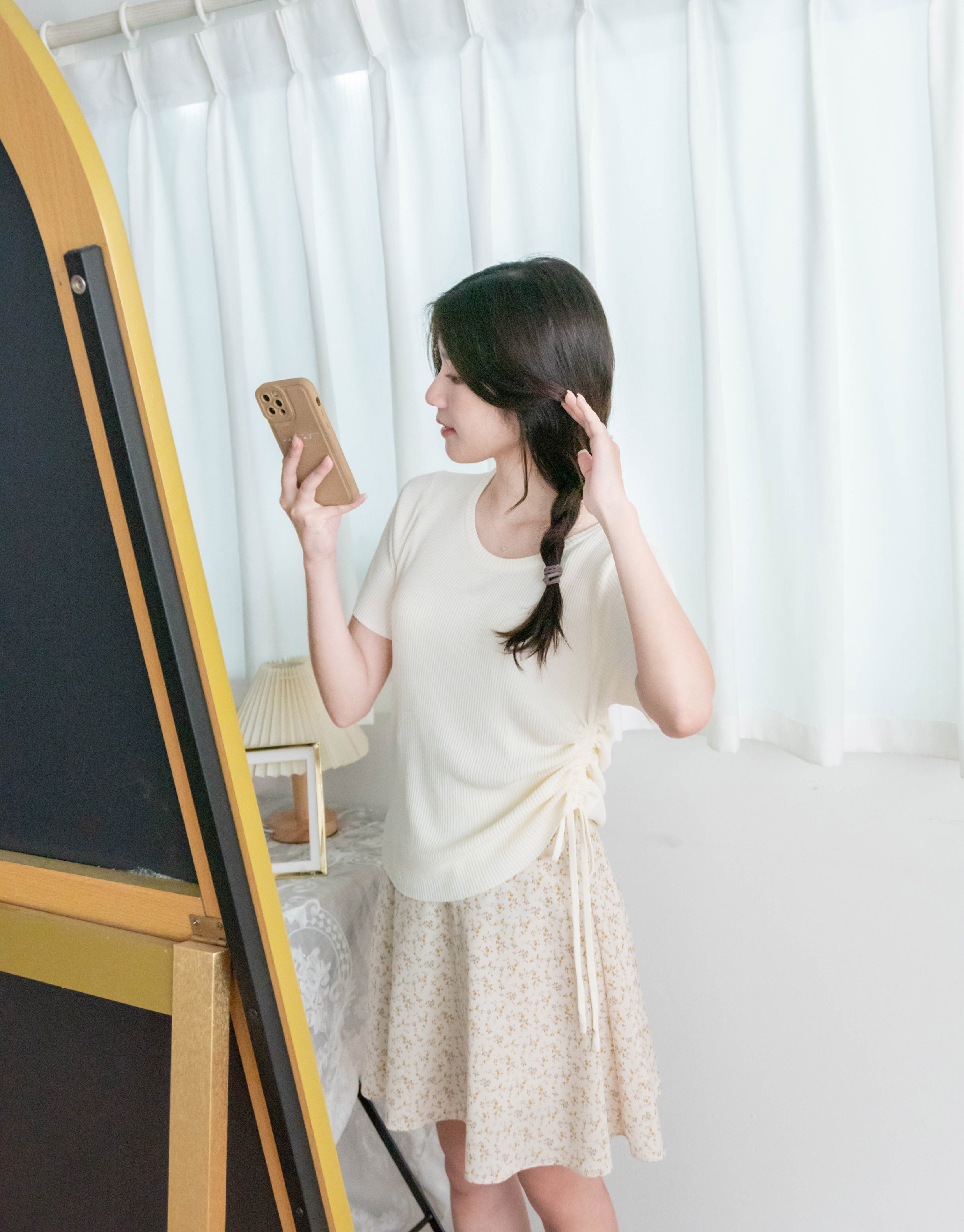 Asymmetric 舒適冰絲織紋側束帶衣尾, Top/ TP8888 (ivory sold out)