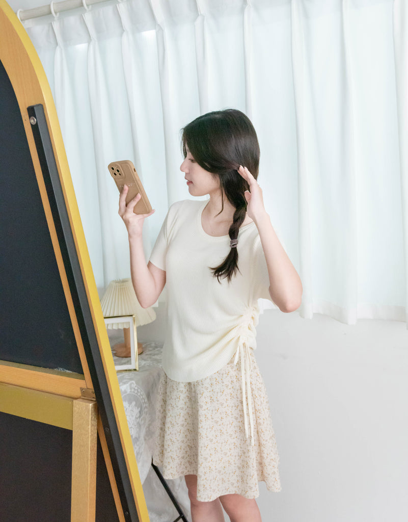 Asymmetric 舒適冰絲織紋側束帶衣尾, Top/ TP8888 (ivory sold out)