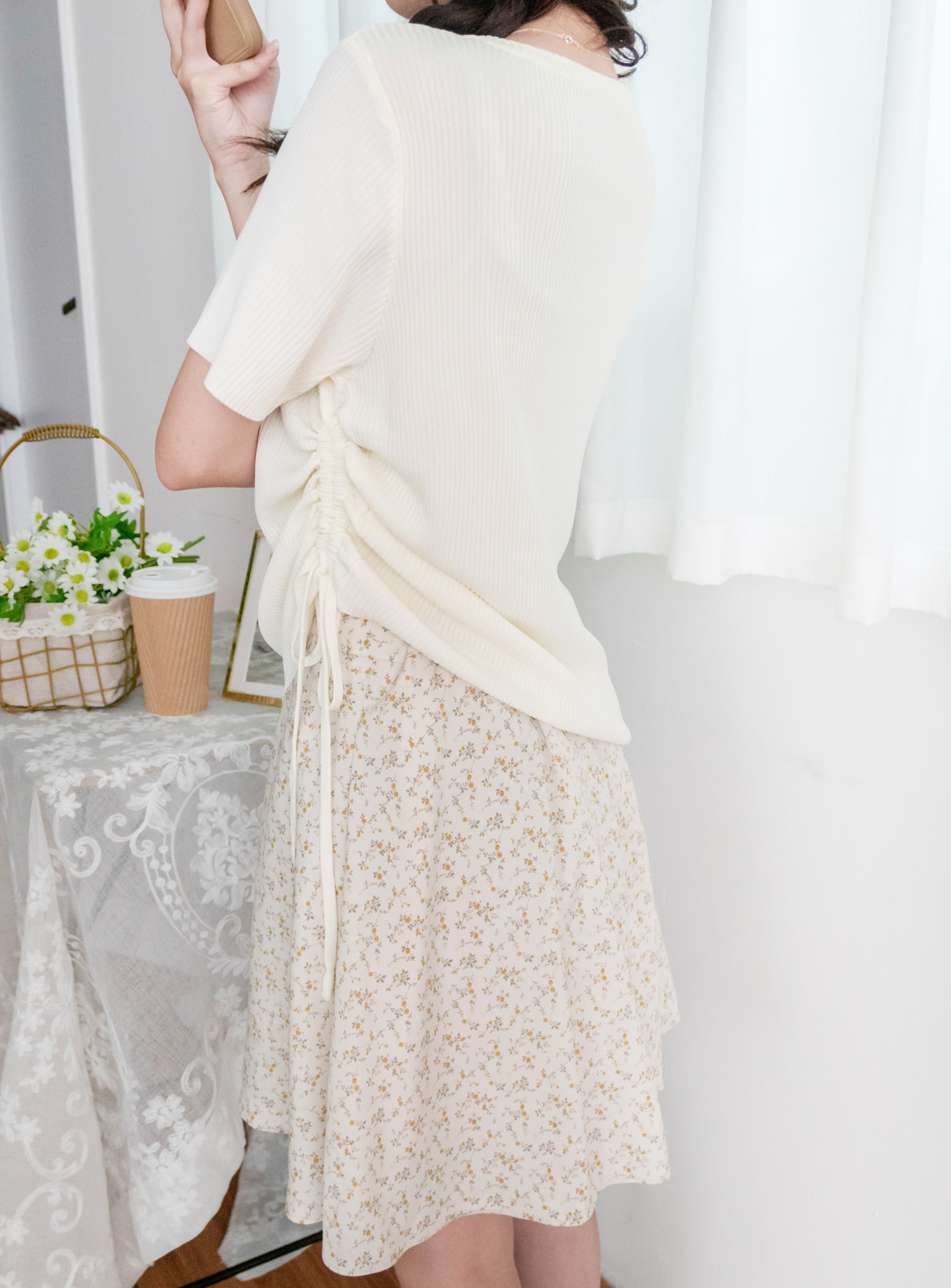 Asymmetric 舒適冰絲織紋側束帶衣尾, Top/ TP8888 (ivory sold out)