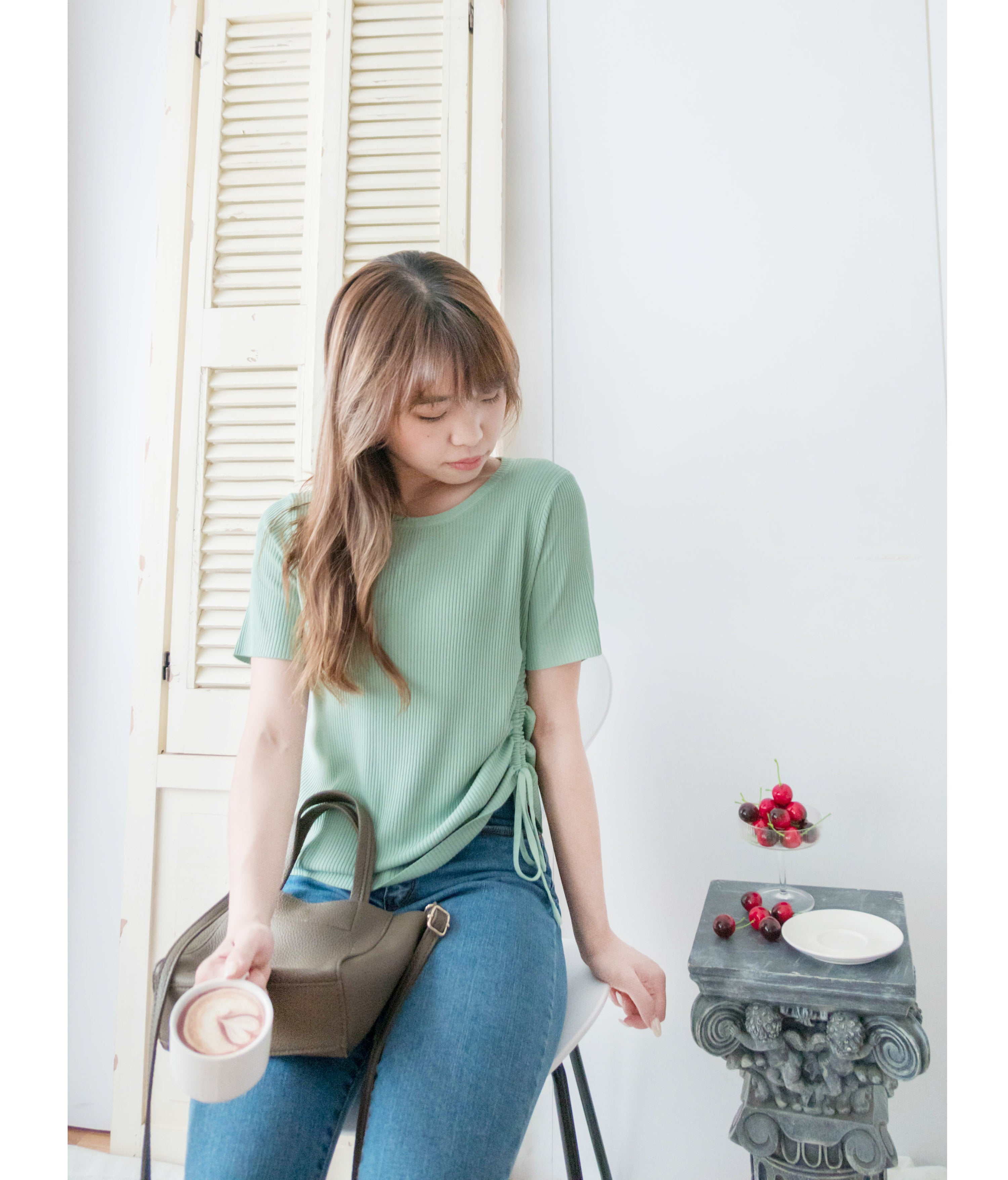 Asymmetric 舒適冰絲織紋側束帶衣尾, Top/ TP8888 (ivory sold out)