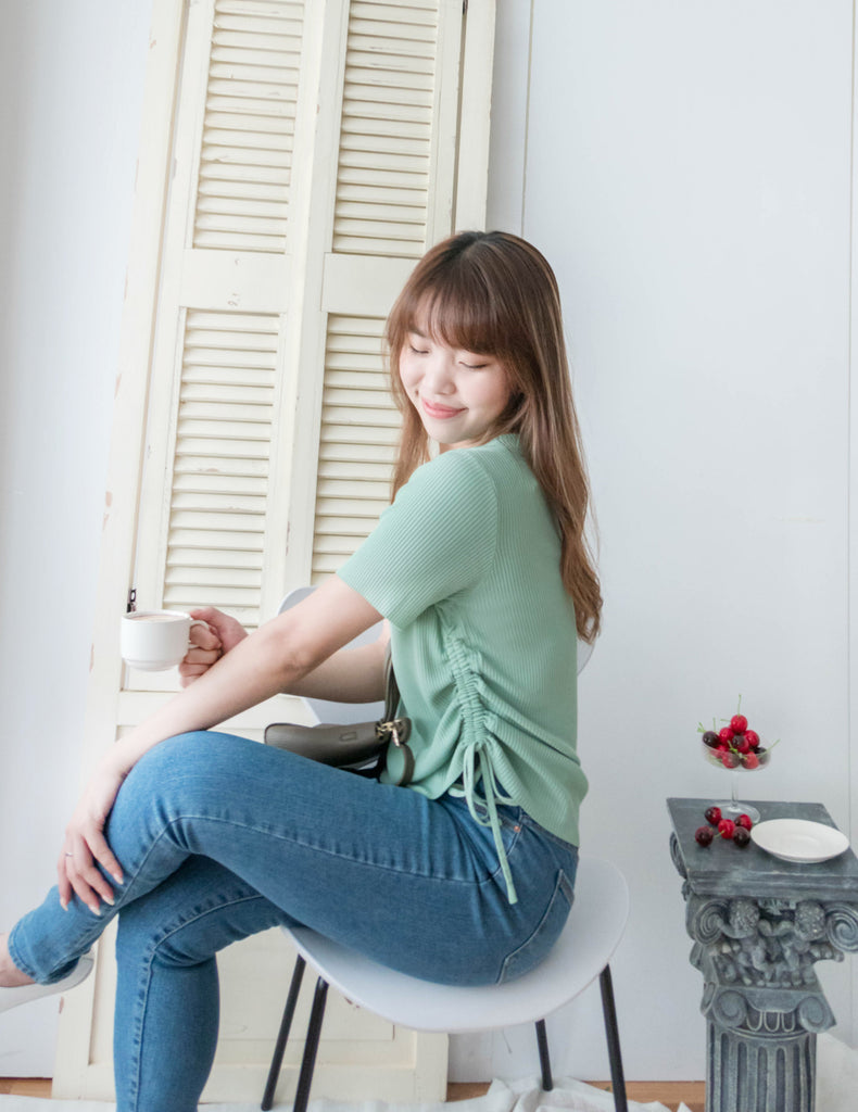 Asymmetric 舒適冰絲織紋側束帶衣尾, Top/ TP8888 (ivory sold out)