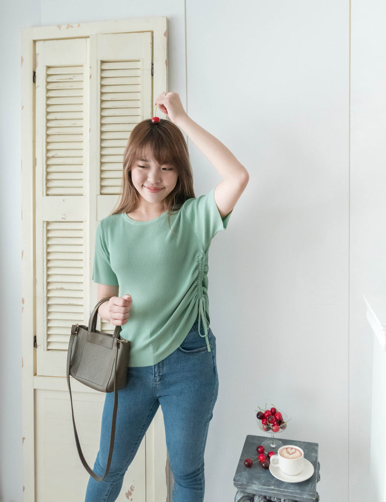 Asymmetric 舒適冰絲織紋側束帶衣尾, Top/ TP8888 (ivory sold out)