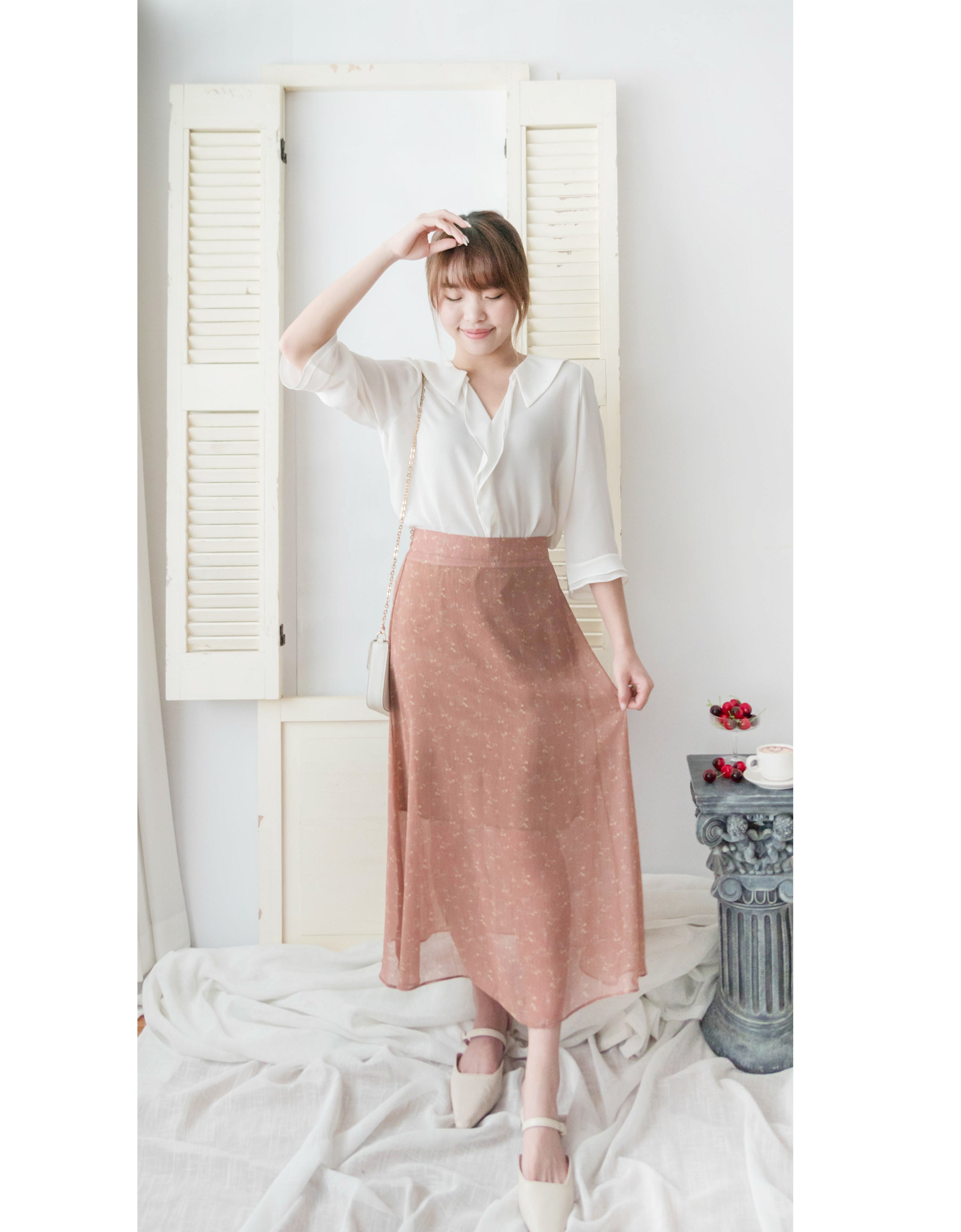 Sophist 垂感立體領口雙層手袖雪紡, Blouse/ BU8961