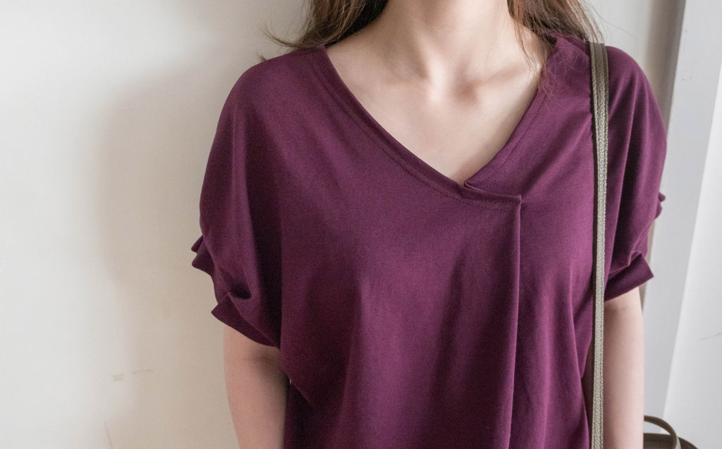 Pin Sleeve 棉質交疊V領花花袖上衣, Top/ BU8960 (white sold out)