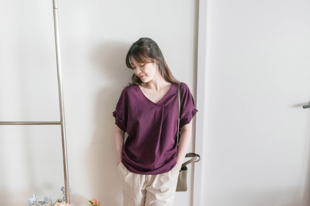 Pin Sleeve 棉質交疊V領花花袖上衣, Top/ BU8960 (white sold out)