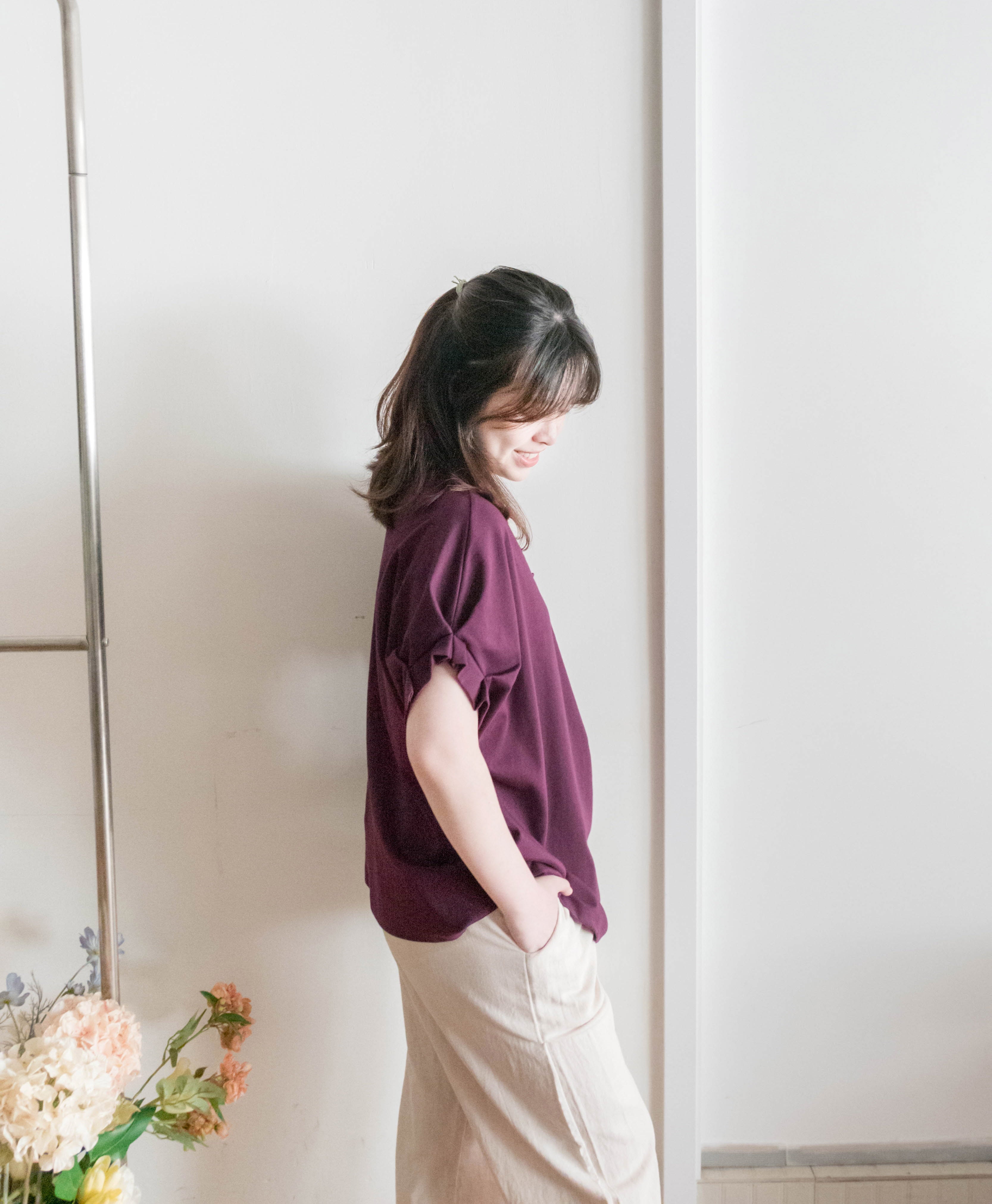 Pin Sleeve 棉質交疊V領花花袖上衣, Top/ BU8960 (white sold out)