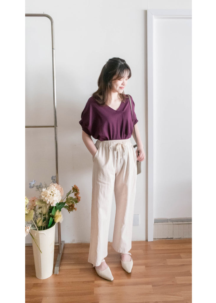 Pin Sleeve 棉質交疊V領花花袖上衣, Top/ BU8960 (white sold out)