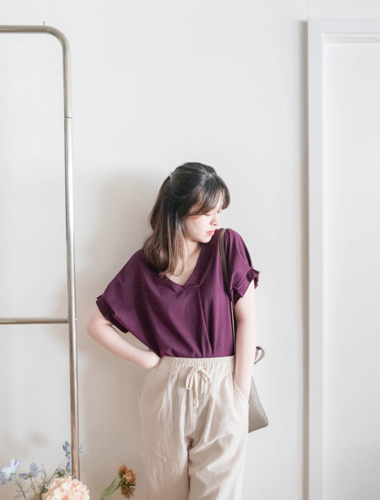 Pin Sleeve 棉質交疊V領花花袖上衣, Top/ BU8960 (white sold out)