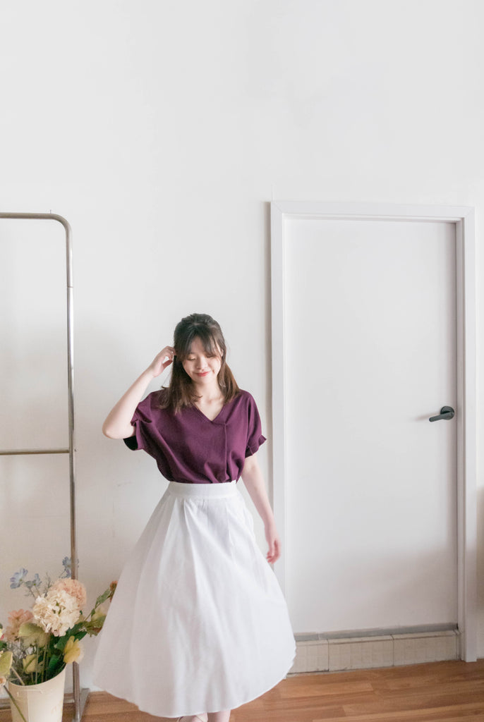 Pin Sleeve 棉質交疊V領花花袖上衣, Top/ BU8960 (white sold out)