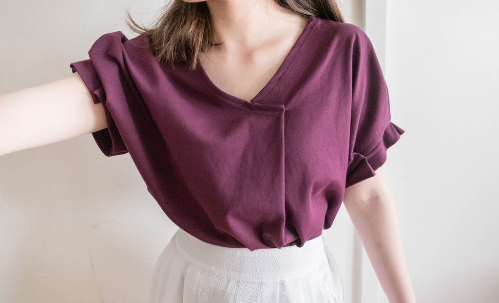 Pin Sleeve 棉質交疊V領花花袖上衣, Top/ BU8960 (white sold out)