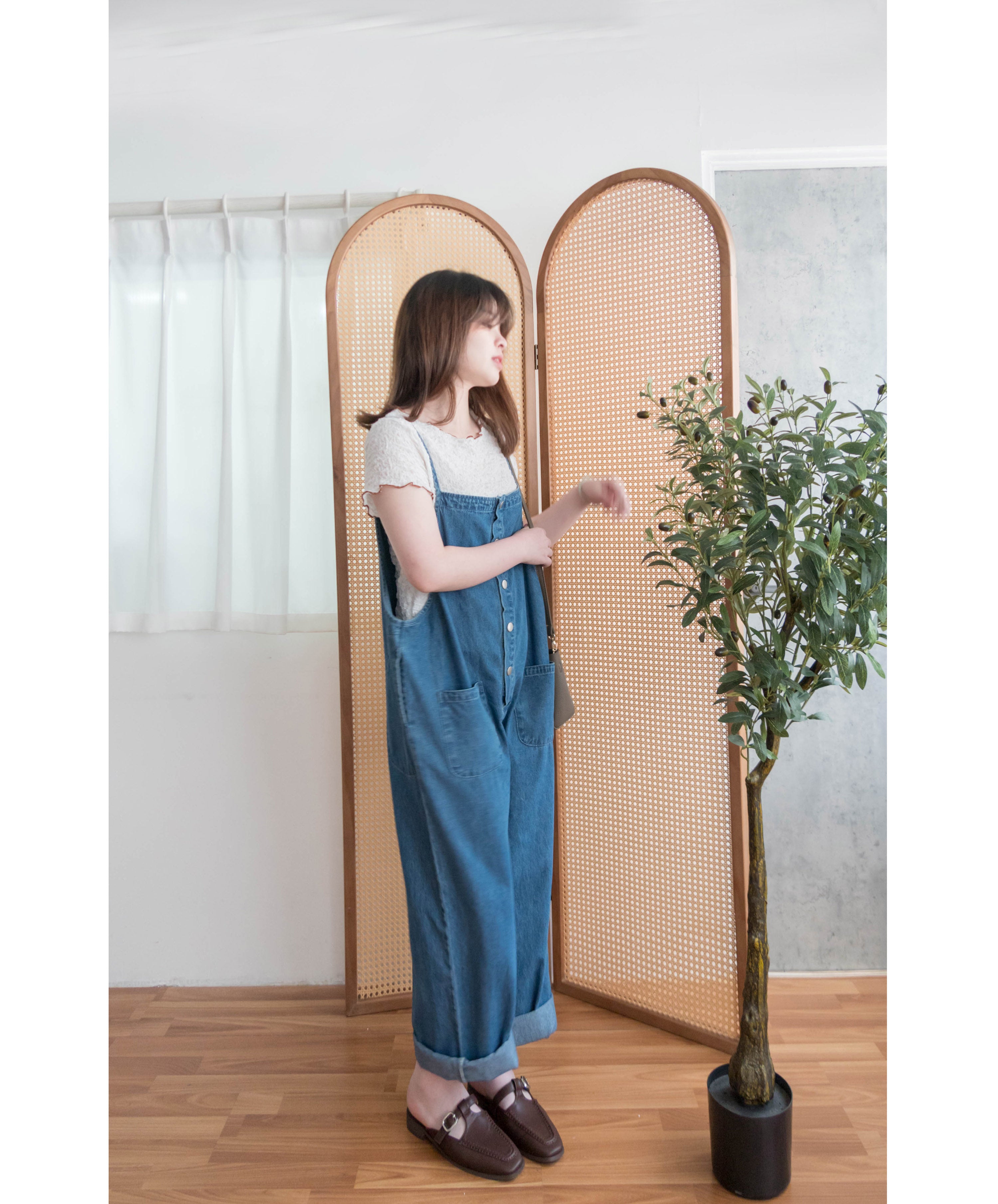 Denim 寬鬆顯瘦拍鈕牛仔吊帶褲, Jumpsuit / PT8394