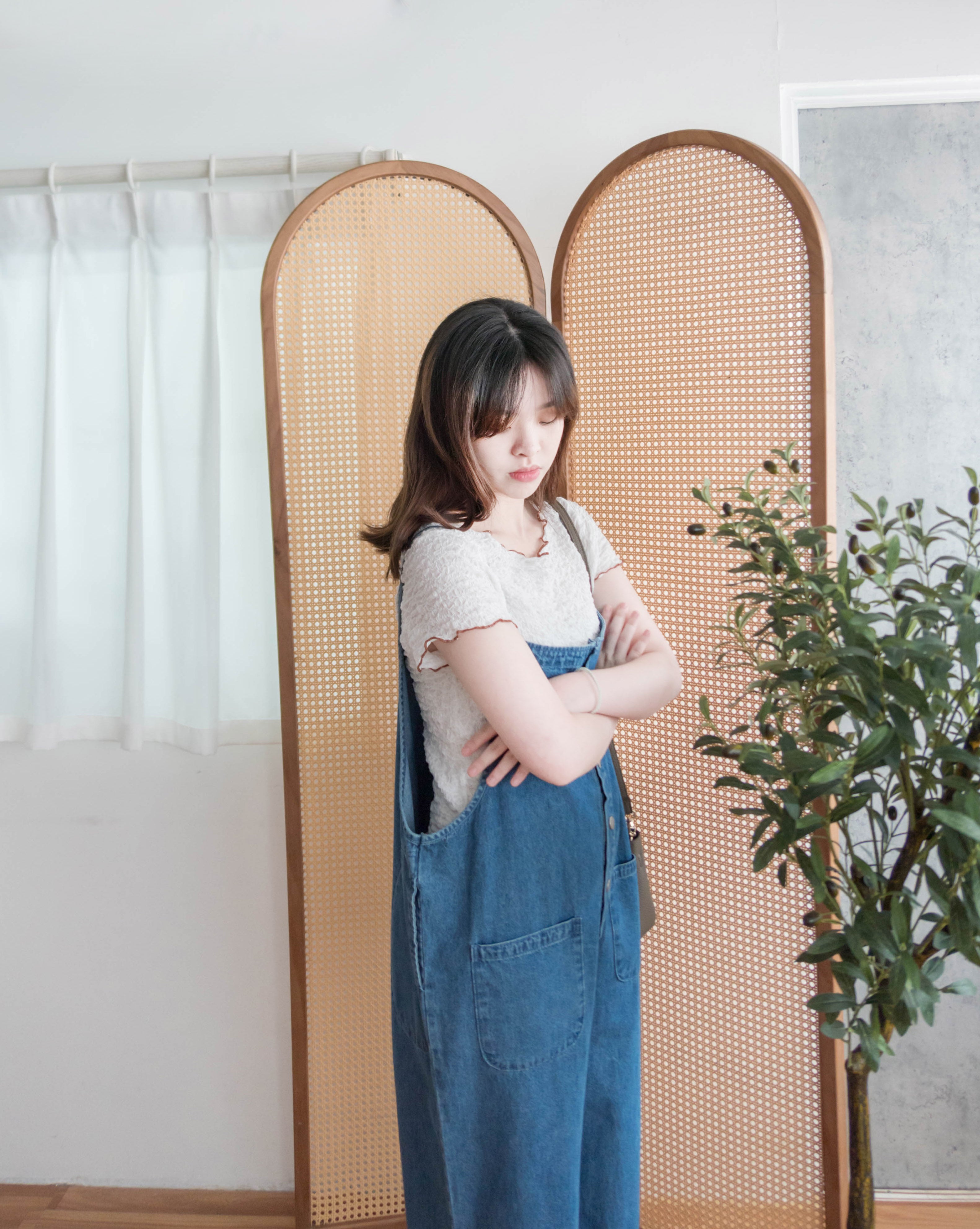 Denim 寬鬆顯瘦拍鈕牛仔吊帶褲, Jumpsuit / PT8394
