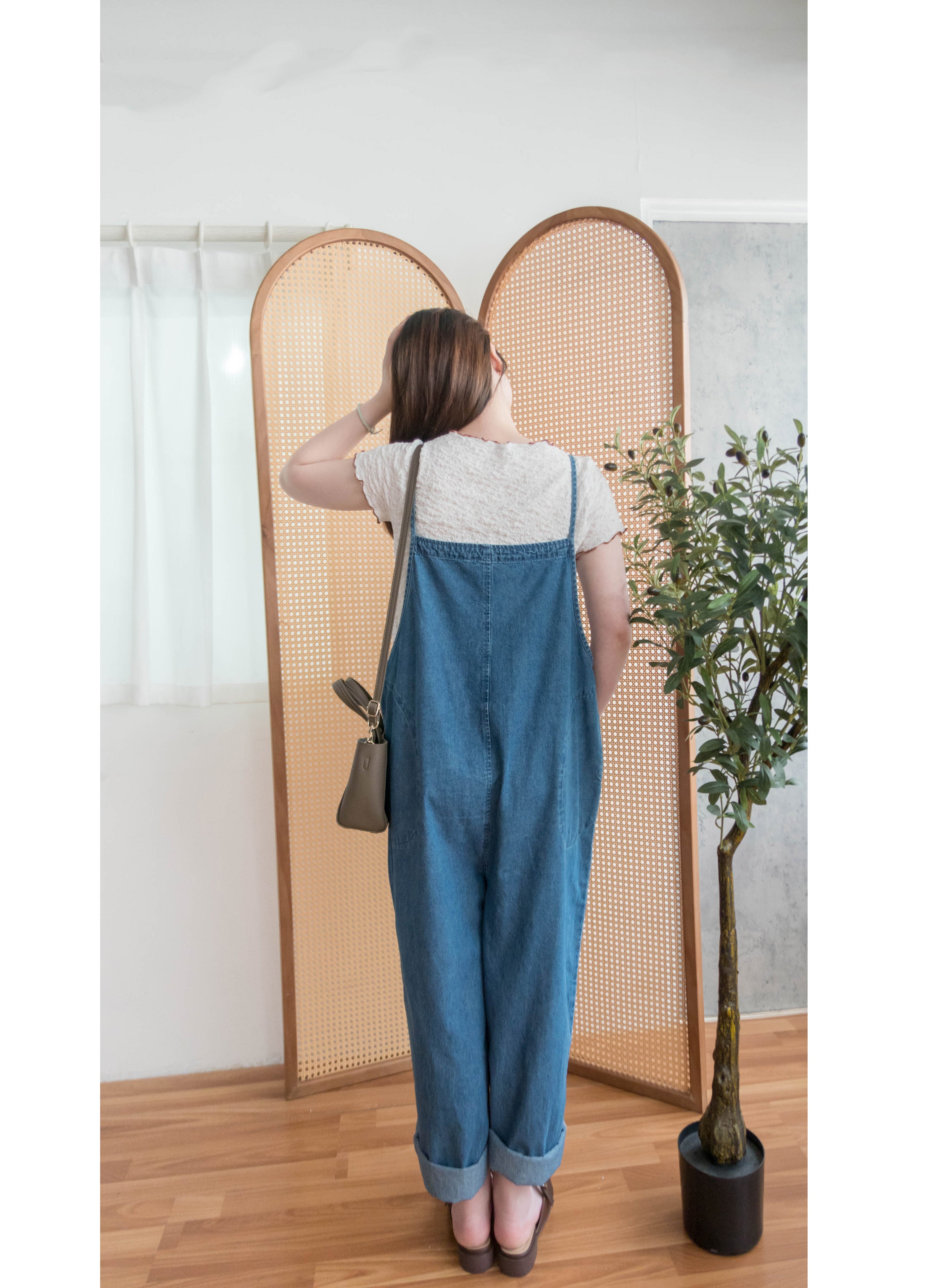Denim 寬鬆顯瘦拍鈕牛仔吊帶褲, Jumpsuit / PT8394