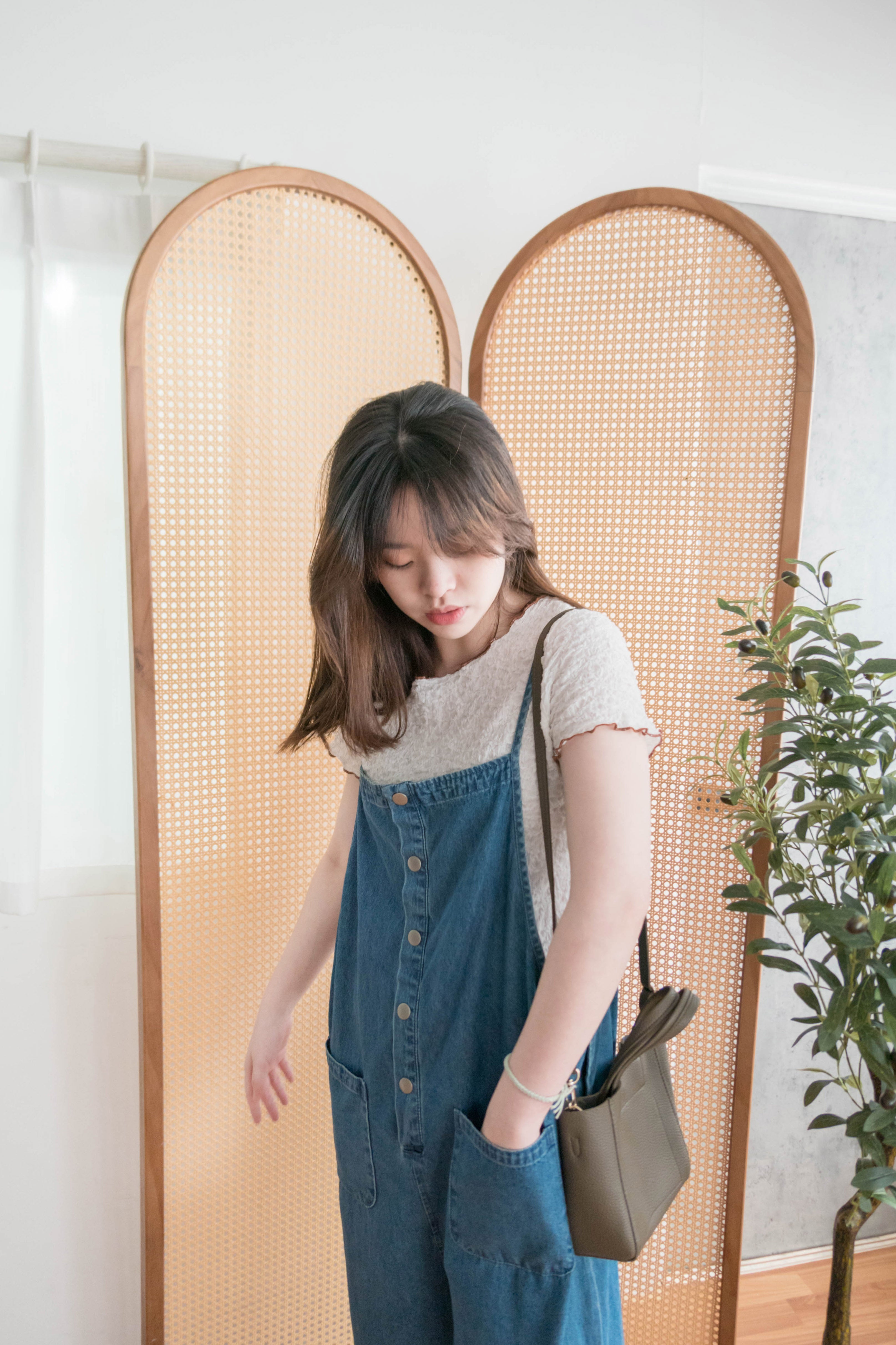 Denim 寬鬆顯瘦拍鈕牛仔吊帶褲, Jumpsuit / PT8394