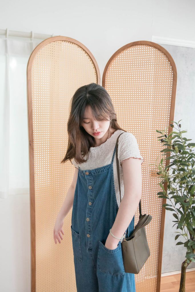 Denim 寬鬆顯瘦拍鈕牛仔吊帶褲, Jumpsuit / PT8394