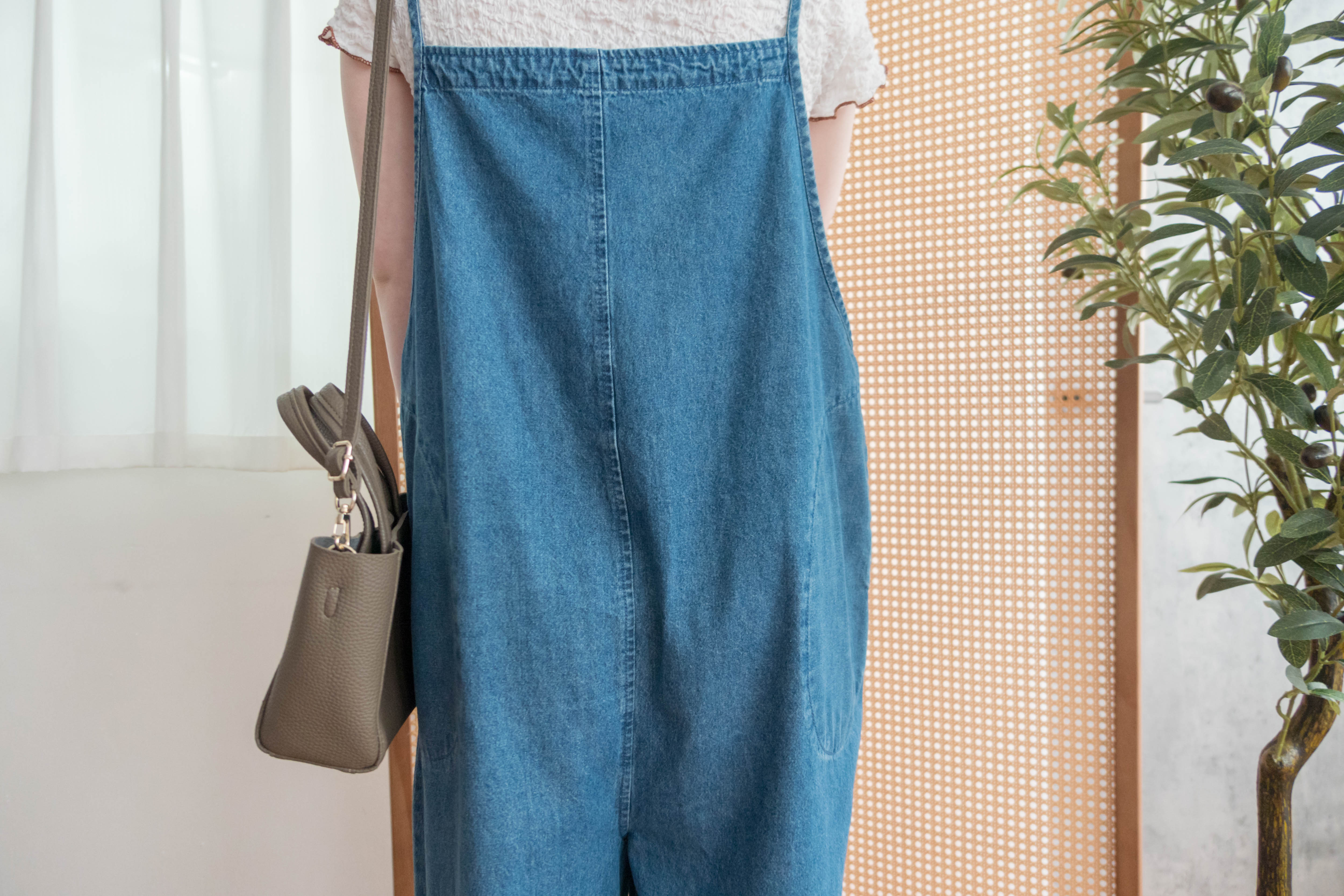 Denim 寬鬆顯瘦拍鈕牛仔吊帶褲, Jumpsuit / PT8394