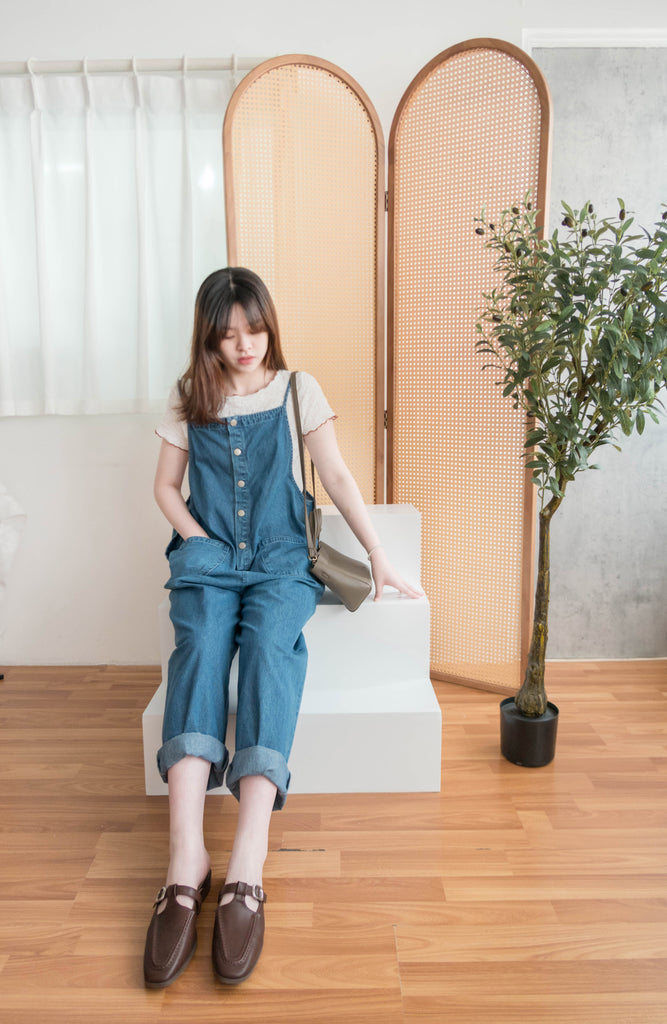 Denim 寬鬆顯瘦拍鈕牛仔吊帶褲, Jumpsuit / PT8394