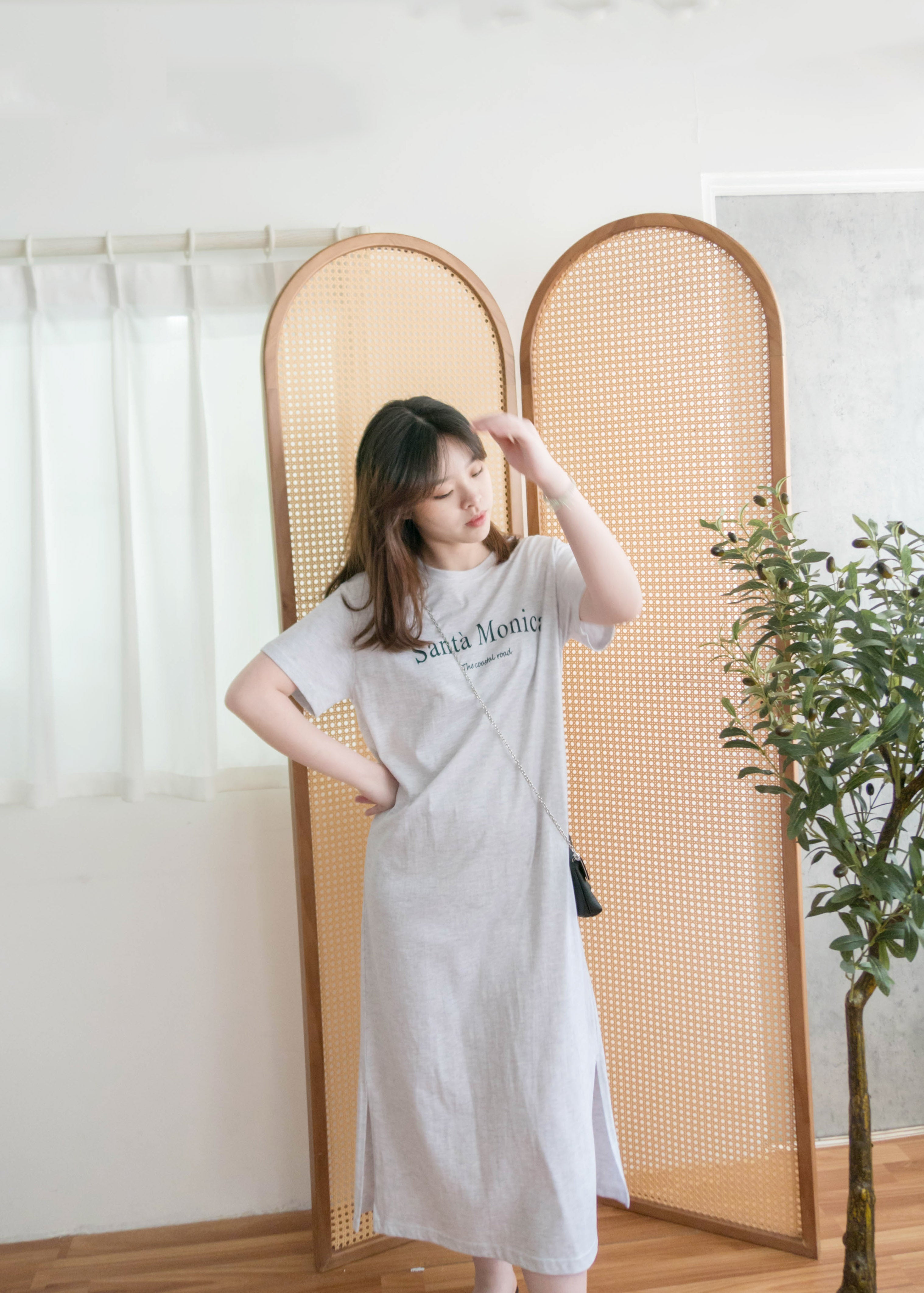 Monica Tee 簡約棉質文字寬鬆開叉長裙, Dress/ DS9307