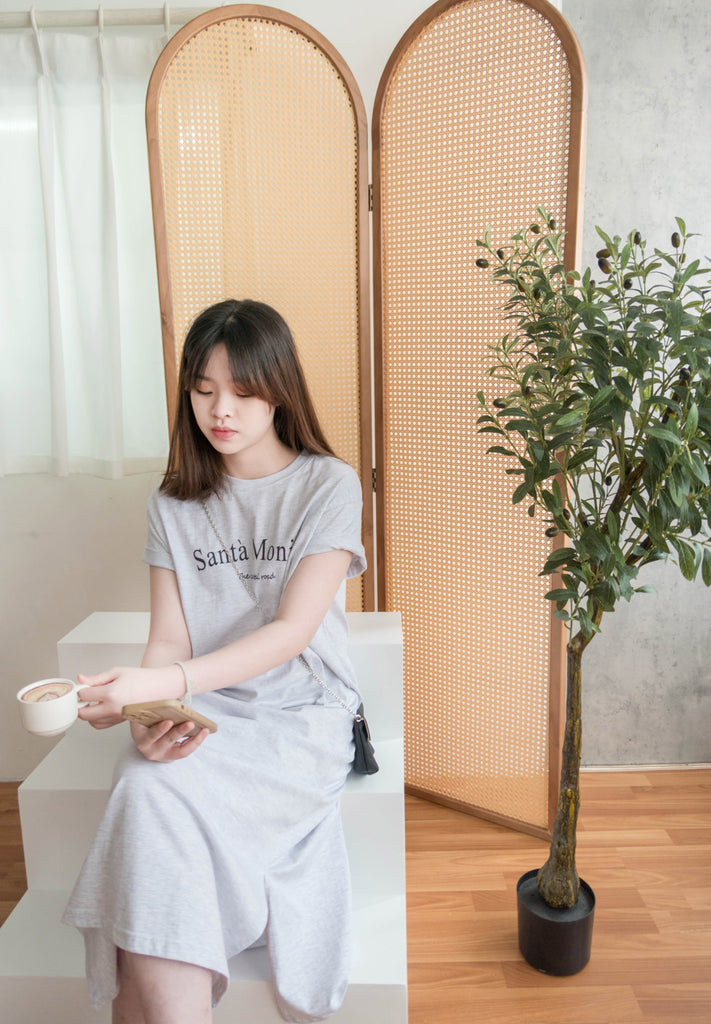 Monica Tee 簡約棉質文字寬鬆開叉長裙, Dress/ DS9307