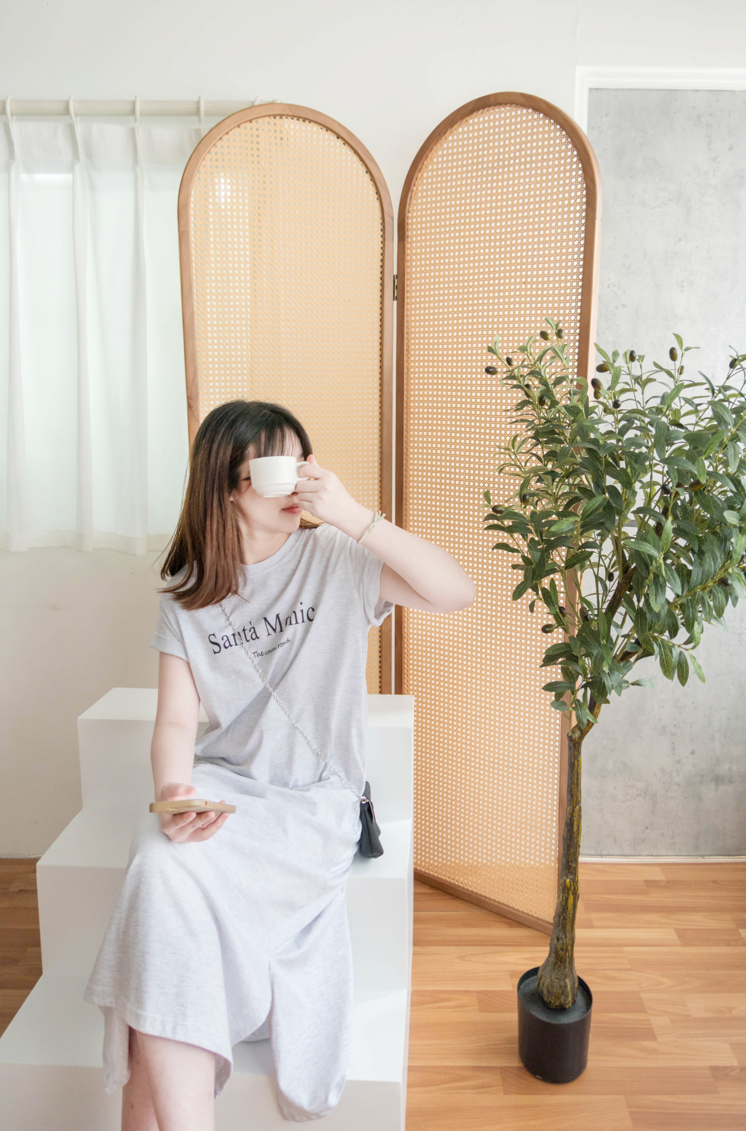 Monica Tee 簡約棉質文字寬鬆開叉長裙, Dress/ DS9307