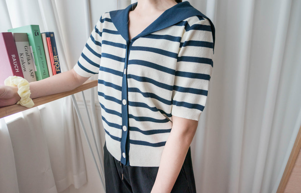 Collar Stripe 大翻領法式藍白條紋彈性, Blouse/ TP8887