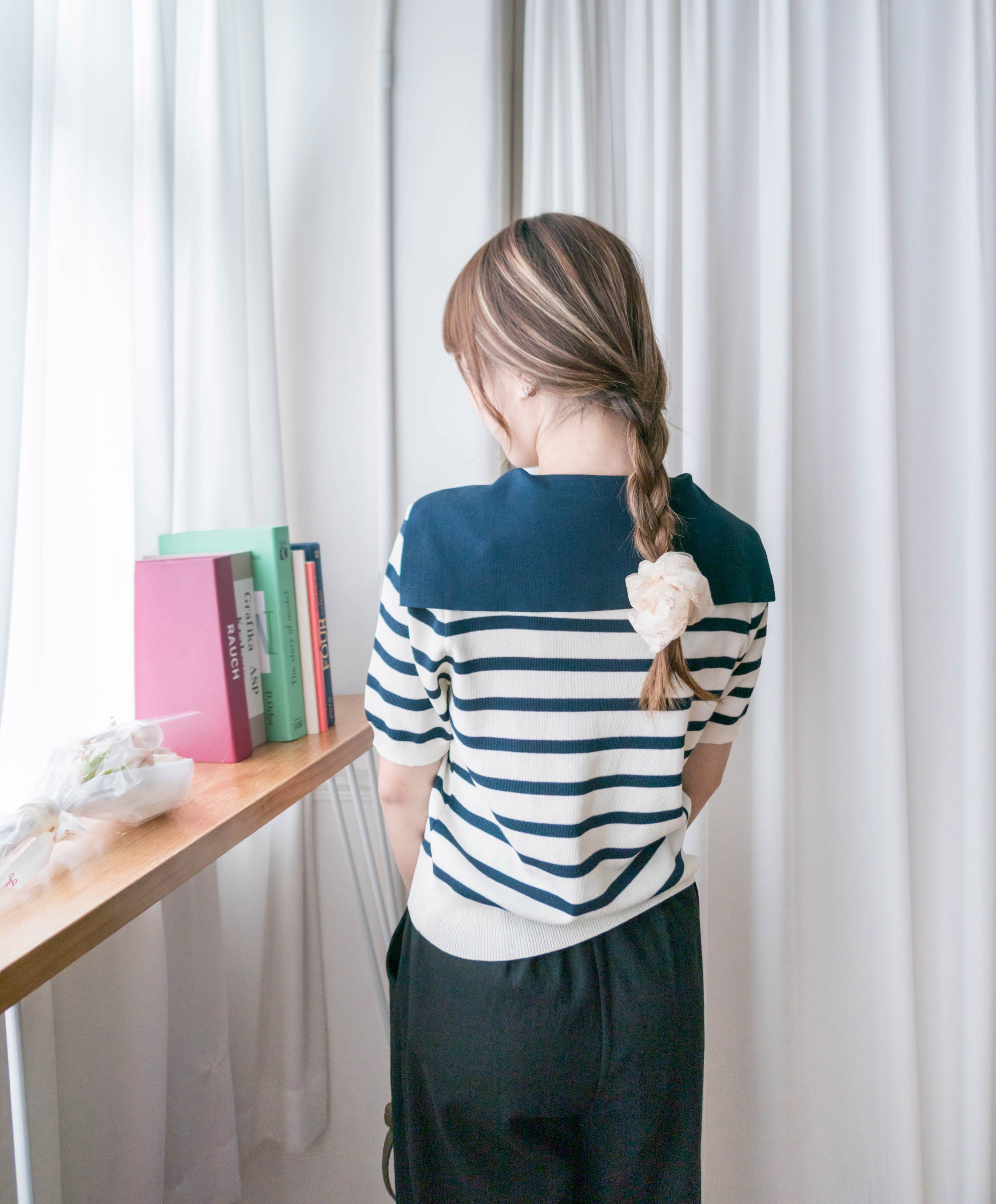 Collar Stripe 大翻領法式藍白條紋彈性, Blouse/ TP8887