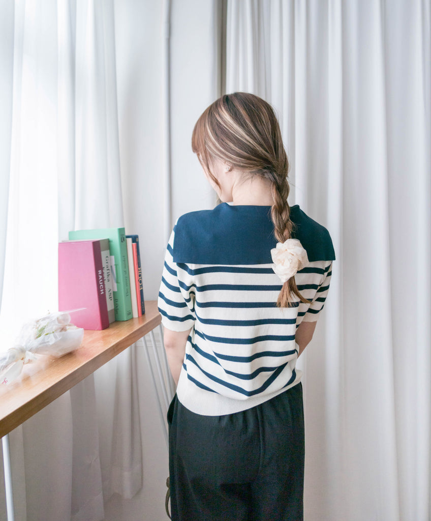 Collar Stripe 大翻領法式藍白條紋彈性, Blouse/ TP8887