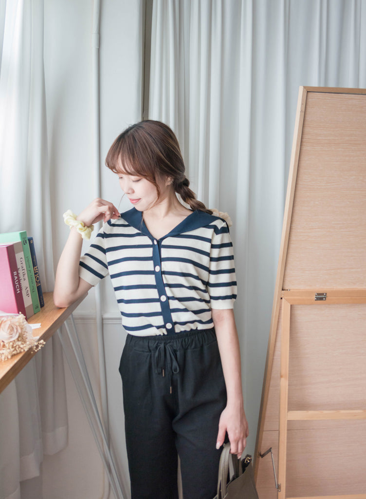 Collar Stripe 大翻領法式藍白條紋彈性, Blouse/ TP8887