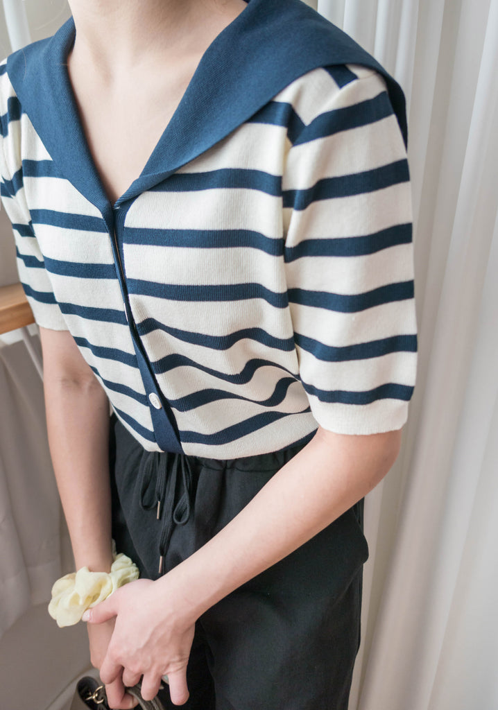Collar Stripe 大翻領法式藍白條紋彈性, Blouse/ TP8887