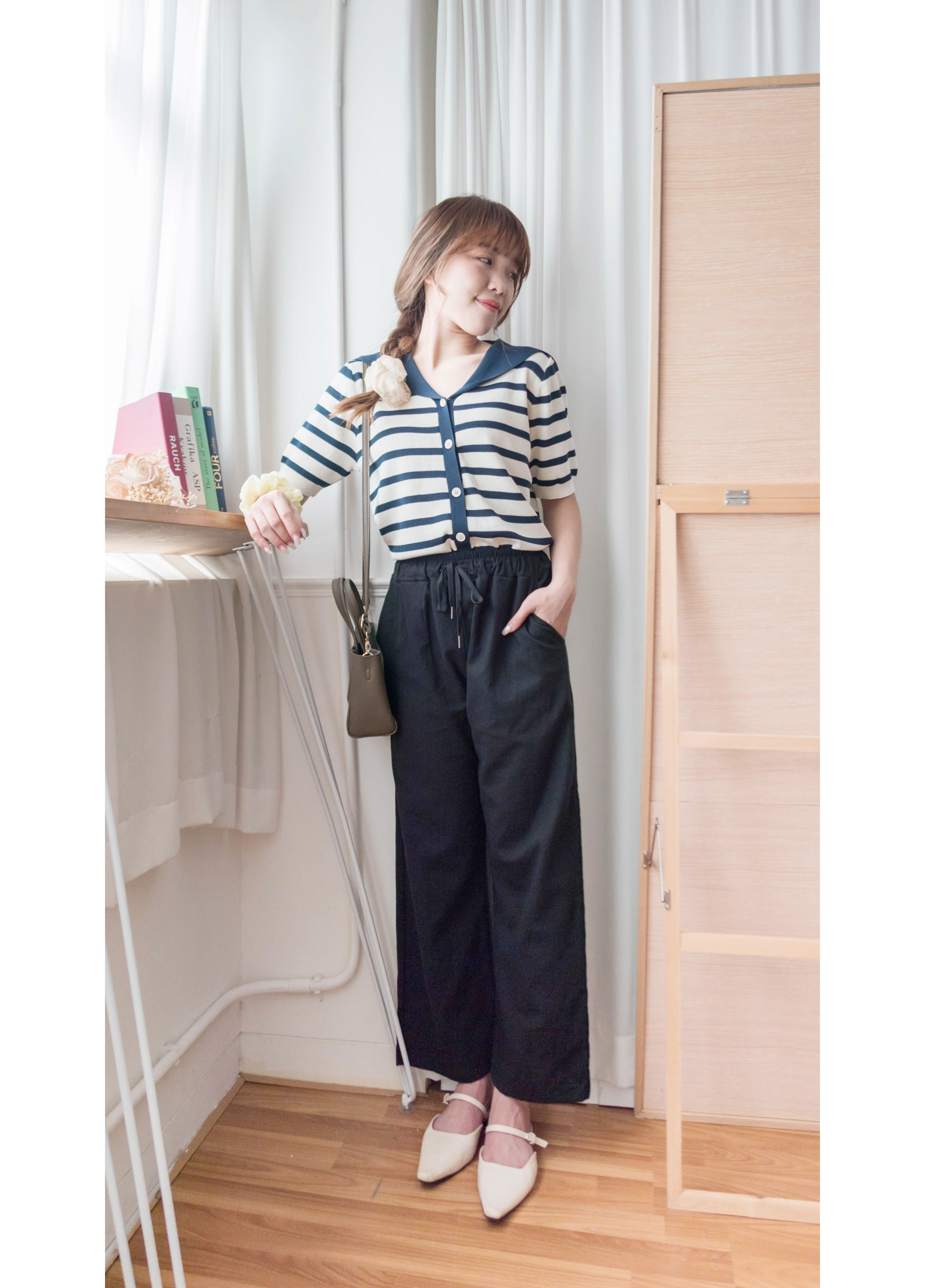 Collar Stripe 大翻領法式藍白條紋彈性, Blouse/ TP8887