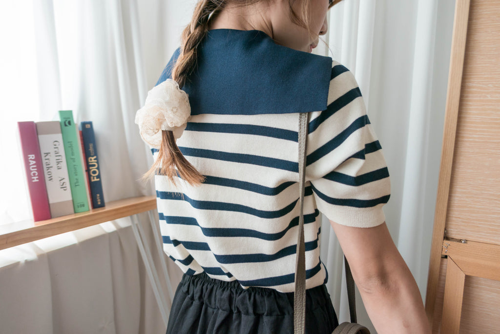Collar Stripe 大翻領法式藍白條紋彈性, Blouse/ TP8887