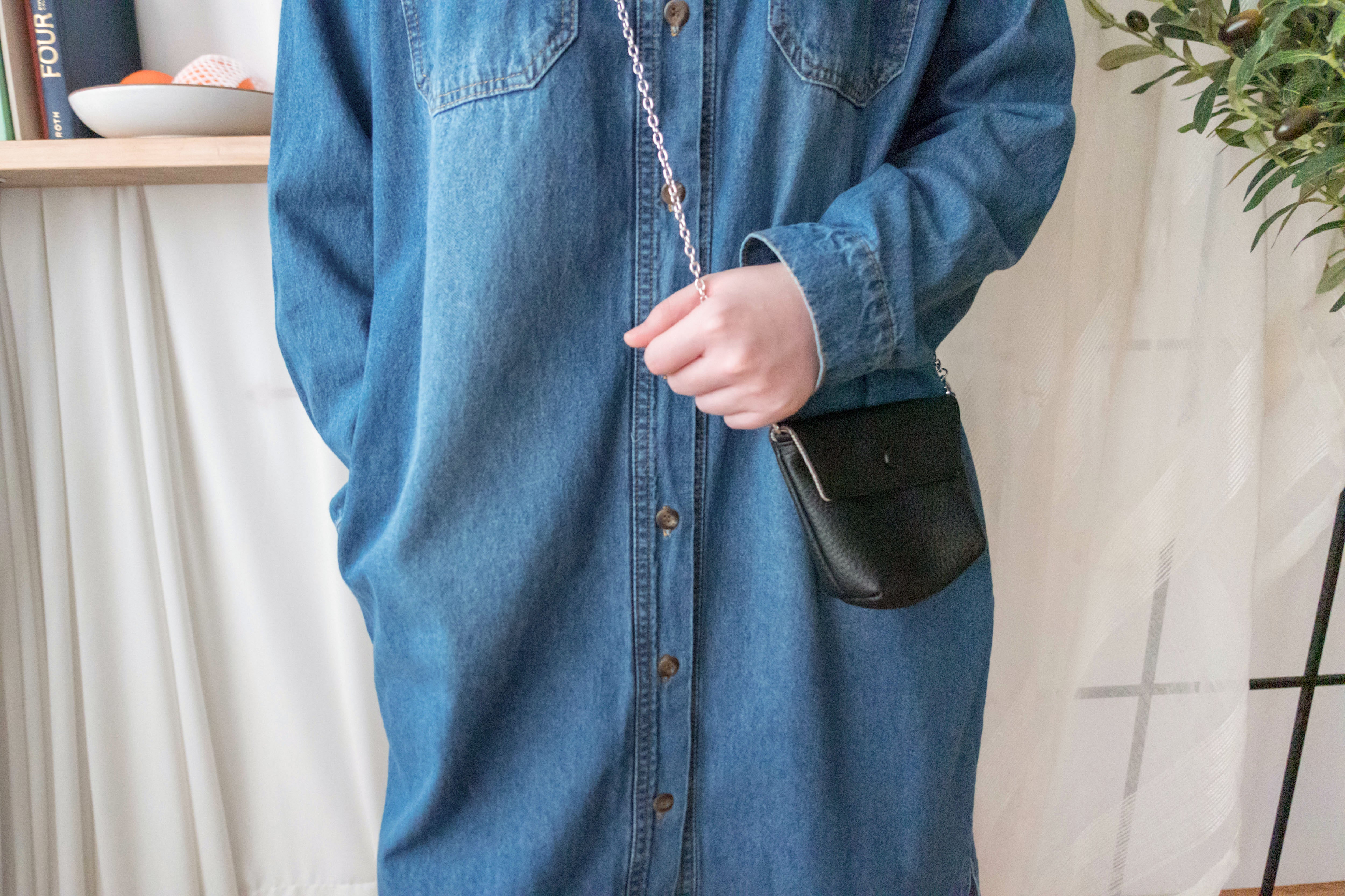 Stone Wash Denim 洗水色單排鈕口袋連身裙, Dress/ DS9310