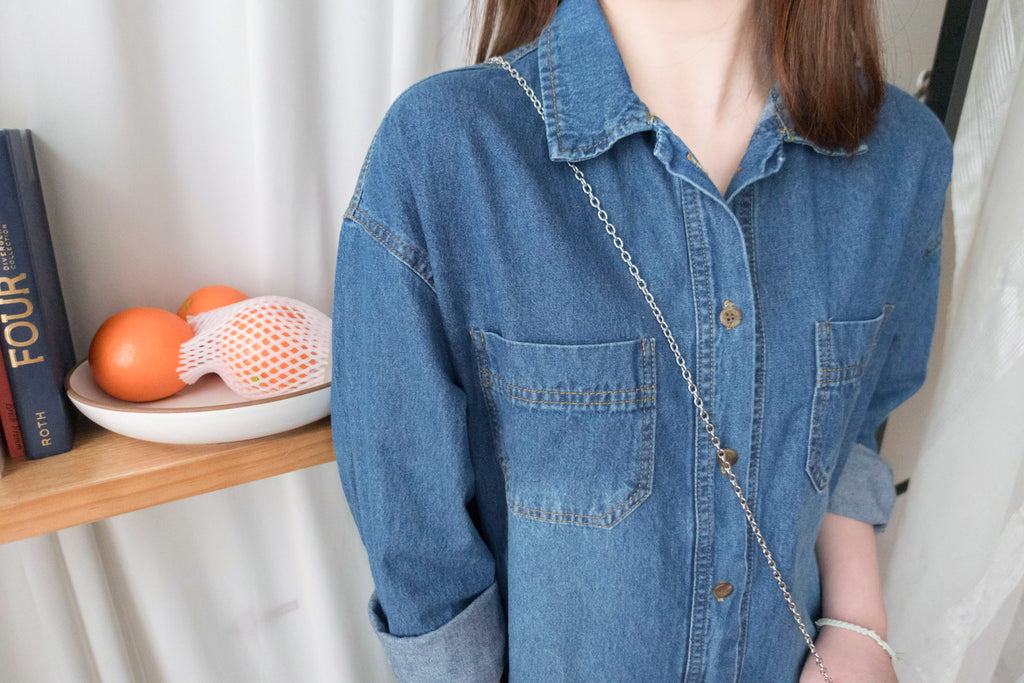 Stone Wash Denim 洗水色單排鈕口袋連身裙, Dress/ DS9310