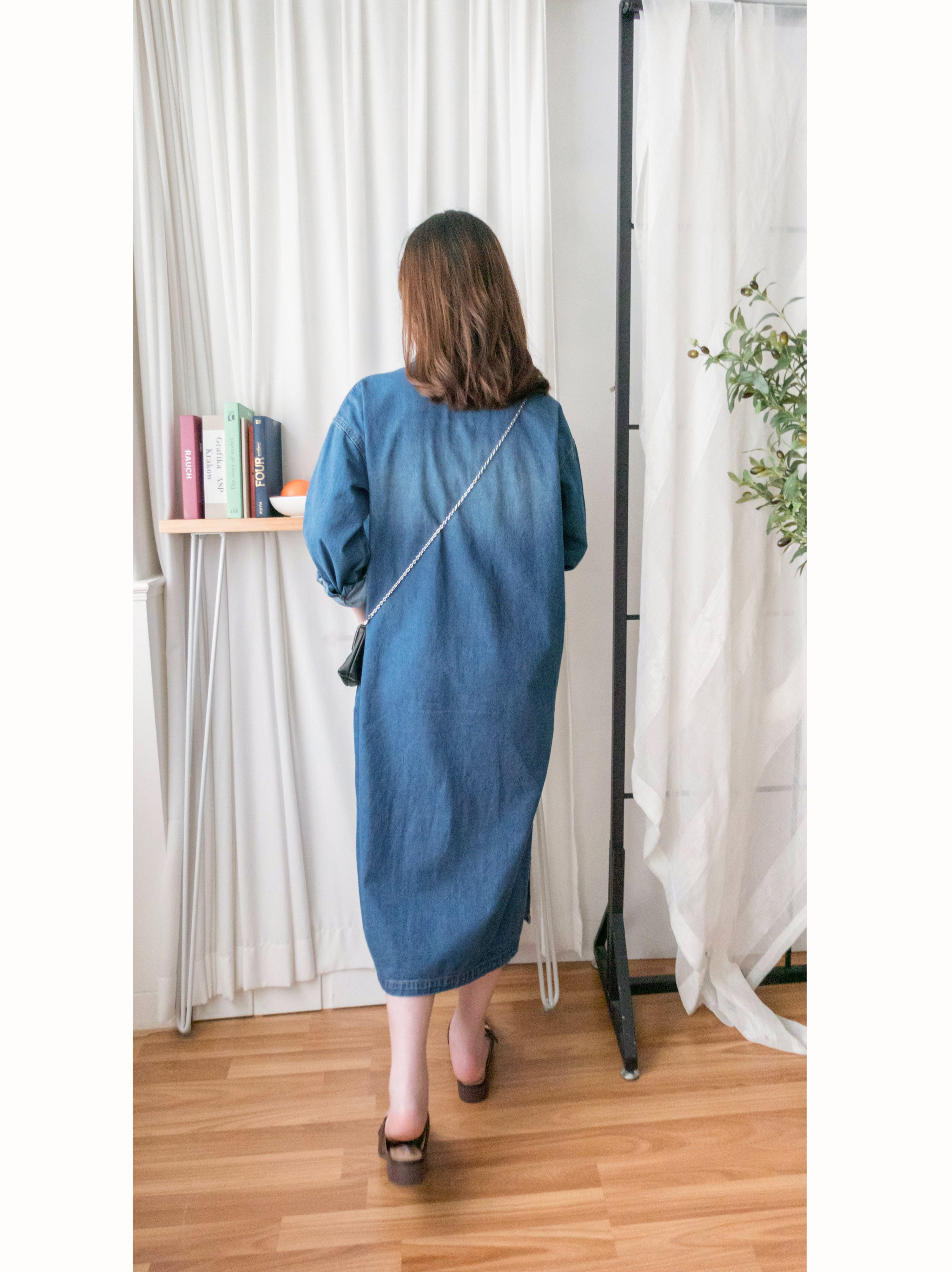 Stone Wash Denim 洗水色單排鈕口袋連身裙, Dress/ DS9310