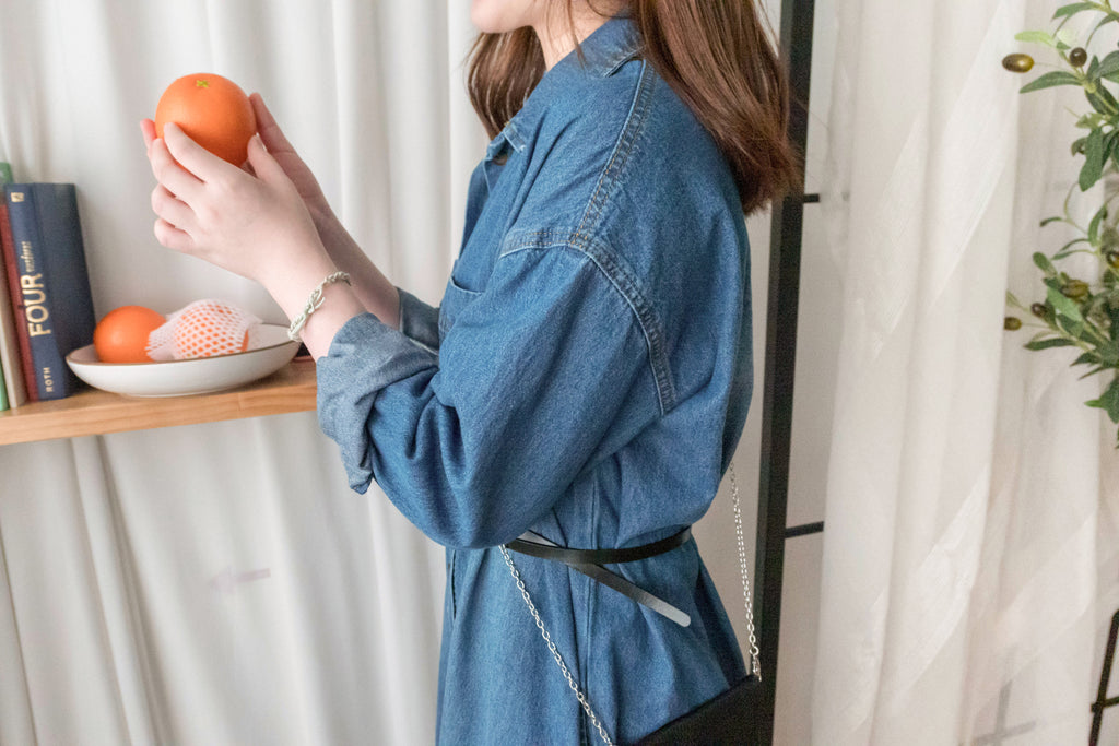 Stone Wash Denim 洗水色單排鈕口袋連身裙, Dress/ DS9310