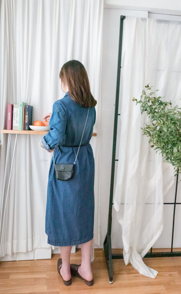 Stone Wash Denim 洗水色單排鈕口袋連身裙, Dress/ DS9310
