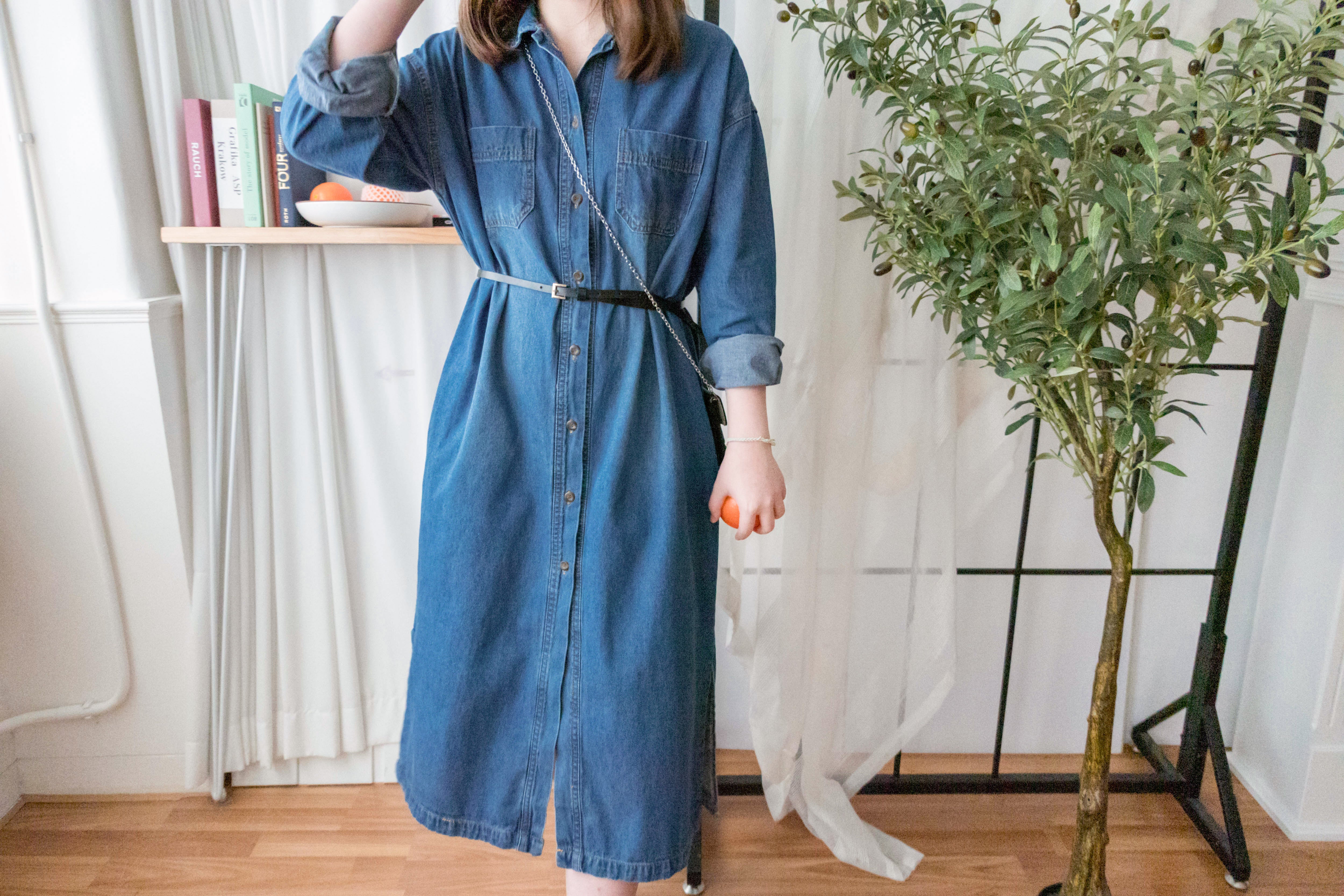 Stone Wash Denim 洗水色單排鈕口袋連身裙, Dress/ DS9310