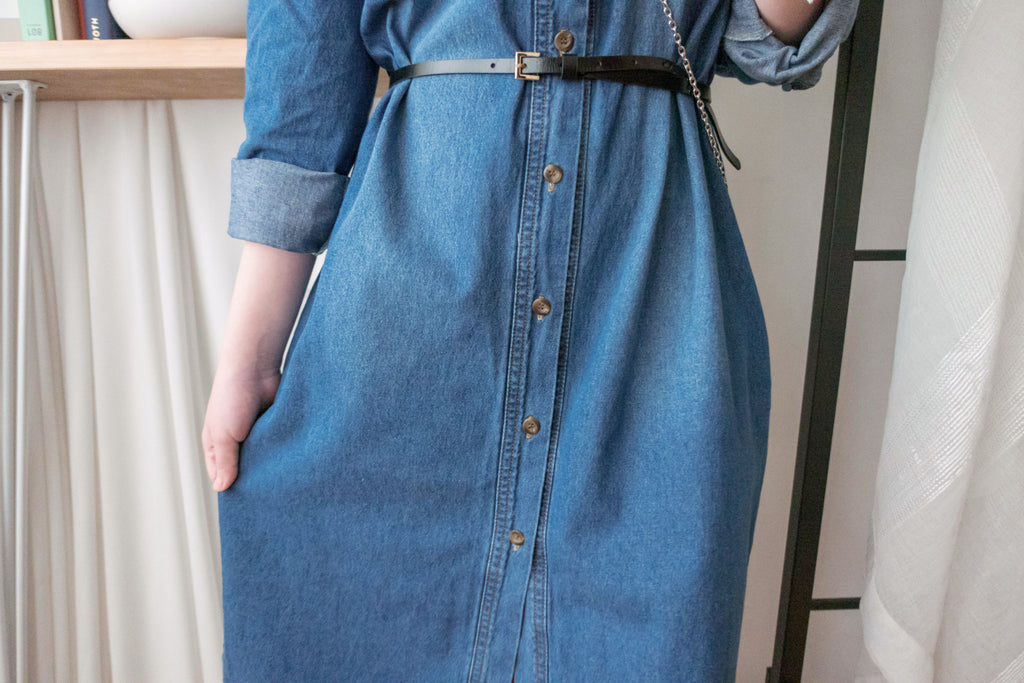 Stone Wash Denim 洗水色單排鈕口袋連身裙, Dress/ DS9310