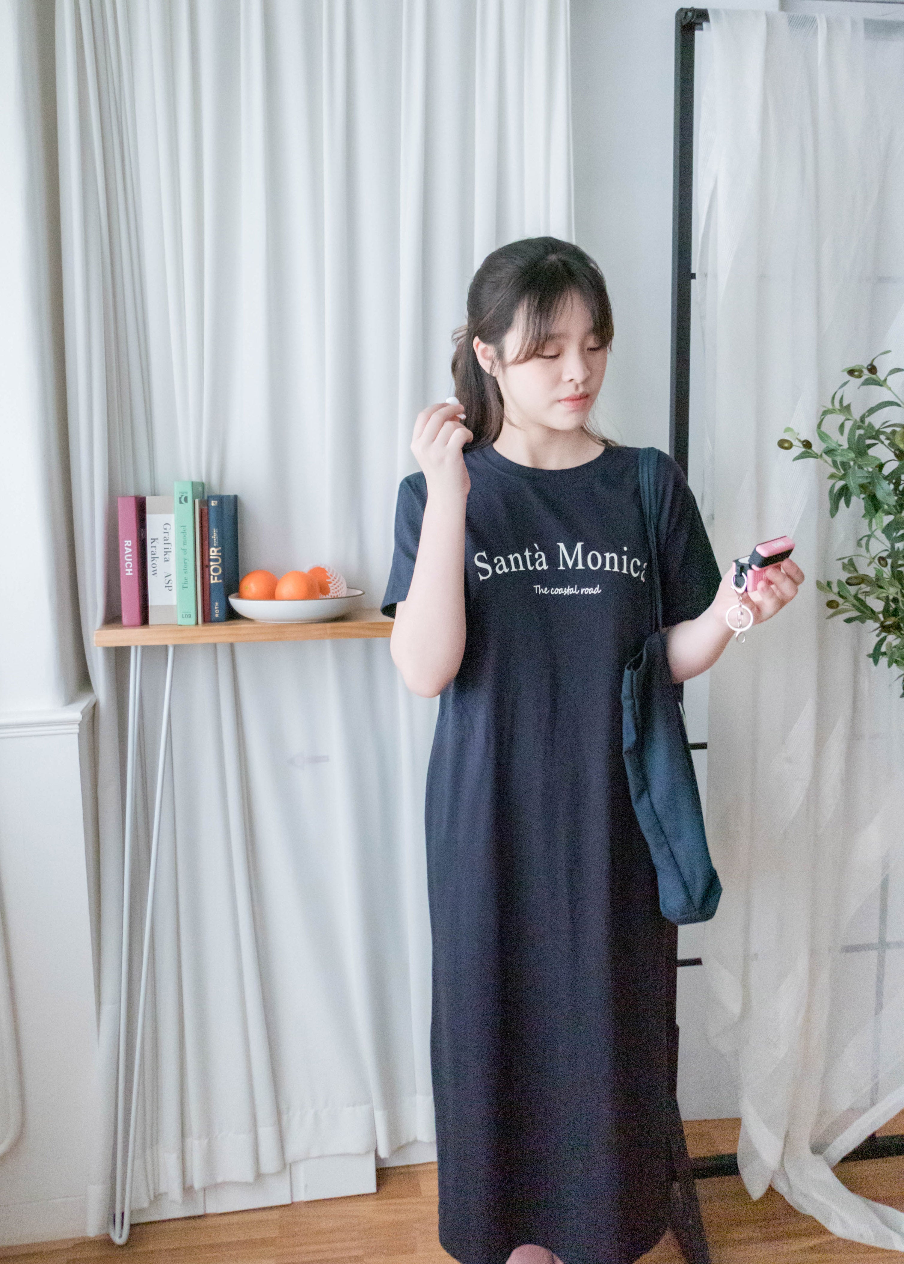 Monica Tee 簡約棉質文字寬鬆開叉長裙, Dress/ DS9307