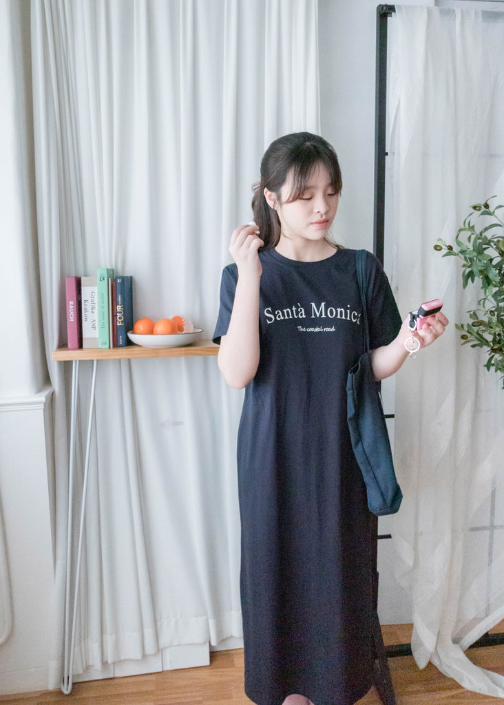 Monica Tee 簡約棉質文字寬鬆開叉長裙, Dress/ DS9307