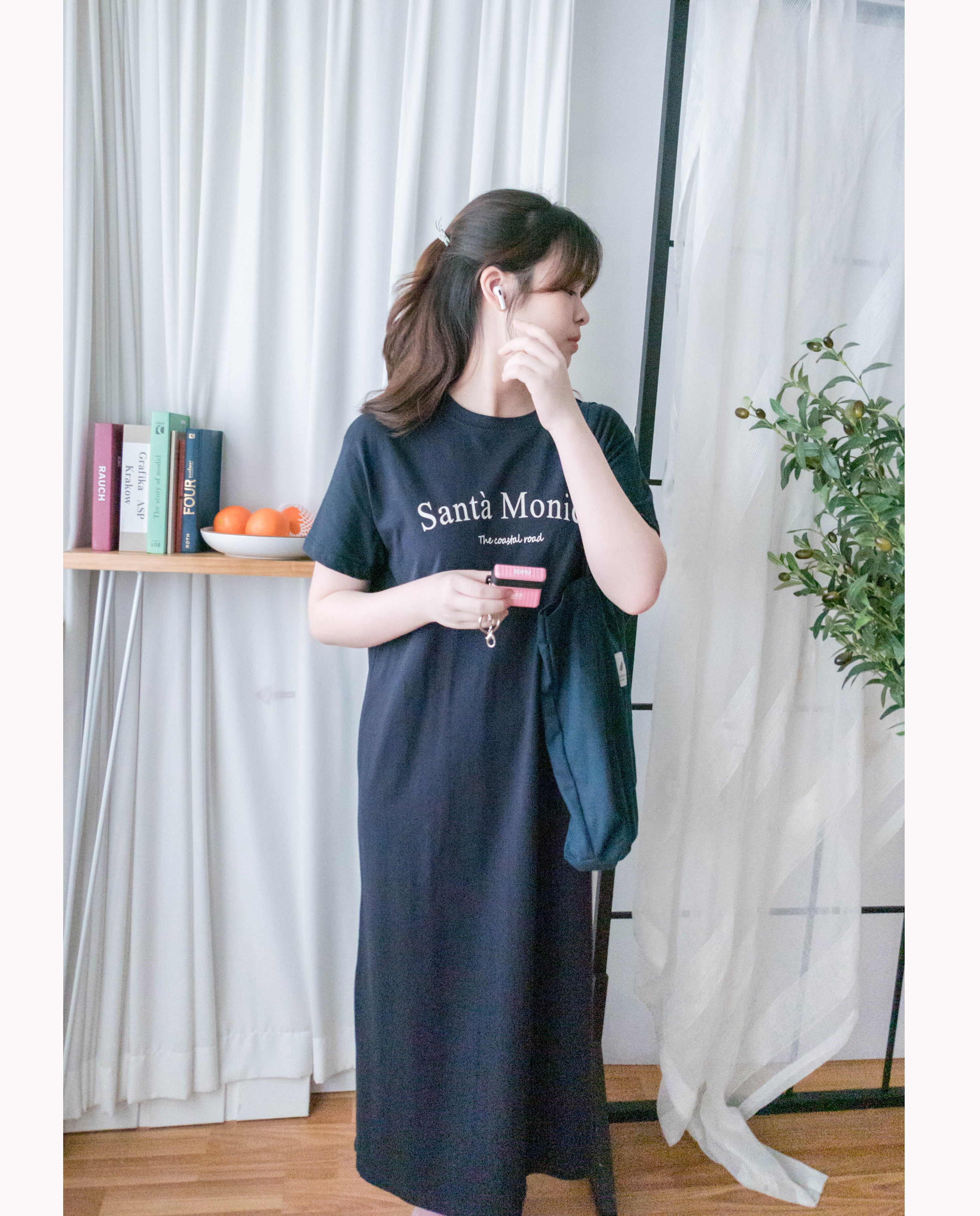 Monica Tee 簡約棉質文字寬鬆開叉長裙, Dress/ DS9307
