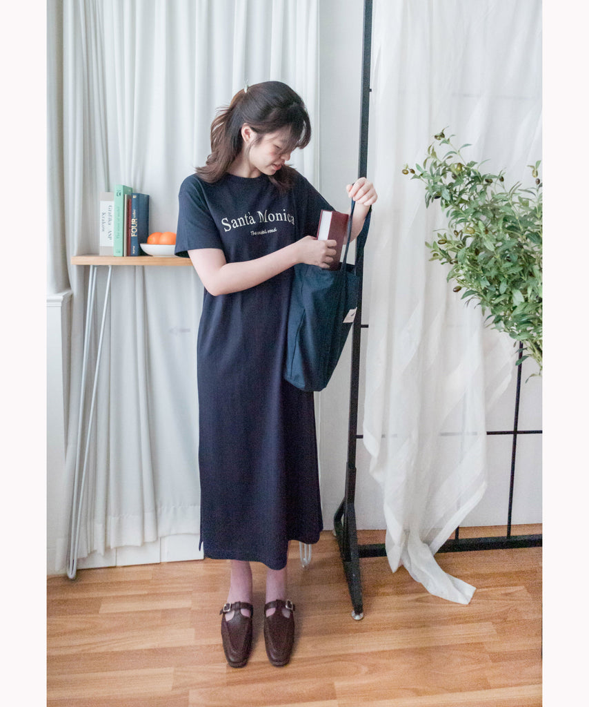 Monica Tee 簡約棉質文字寬鬆開叉長裙, Dress/ DS9307