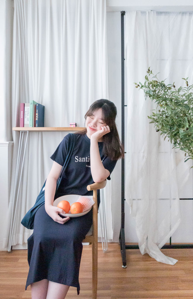 Monica Tee 簡約棉質文字寬鬆開叉長裙, Dress/ DS9307