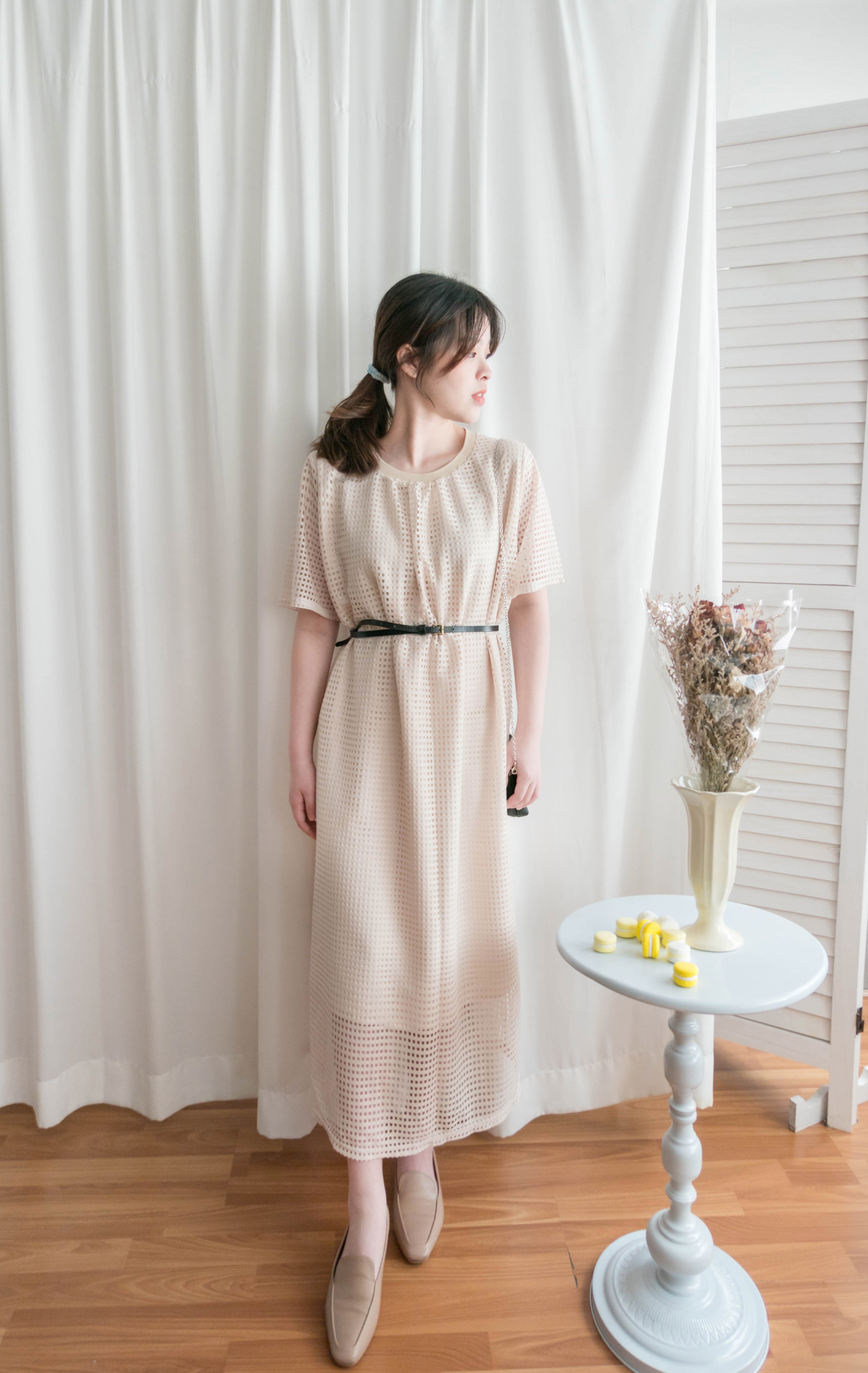 (售完即止款) Hollow 鏤空格仔設計連身長裙(連裡布), Dress/ DS9320 (black sold out)